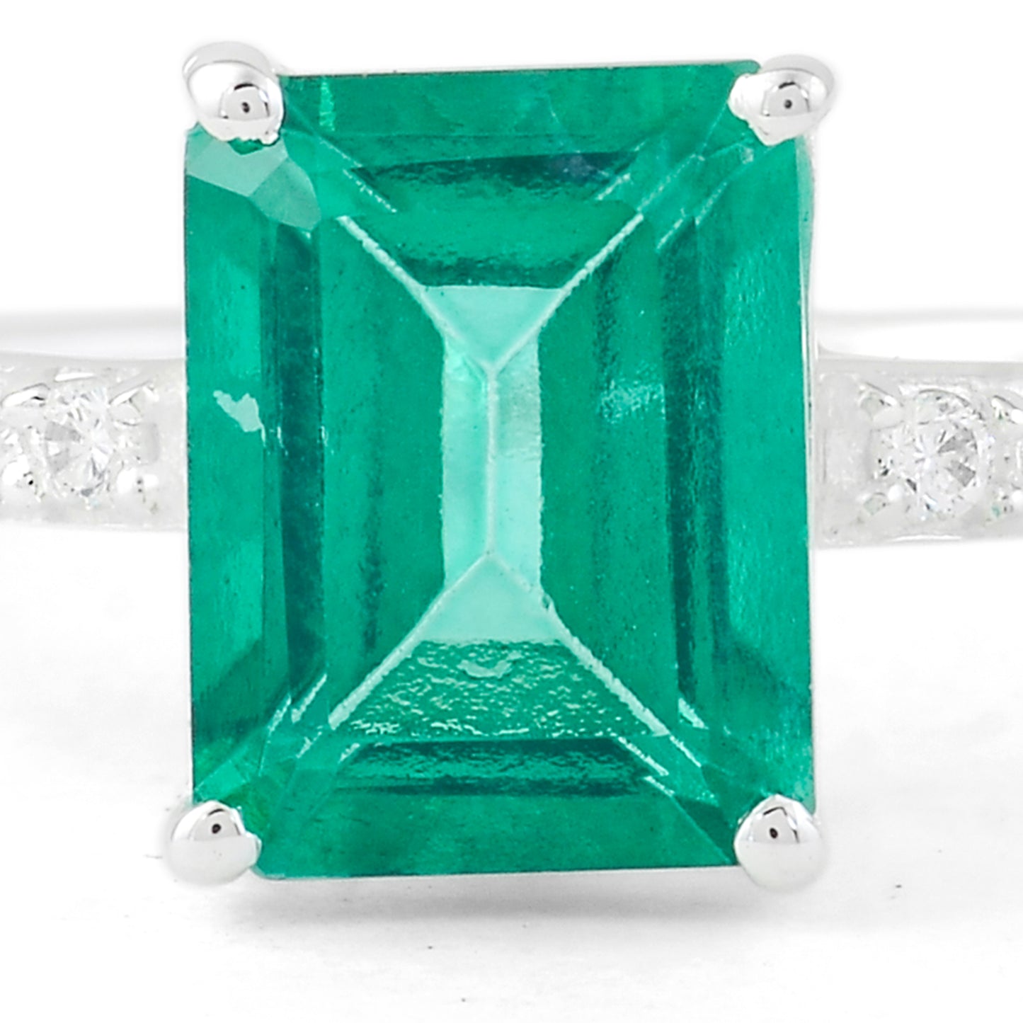 2.97 Ct Octagon Green Topaz, Cubic Zirconia 925 Sterling Silver Ring