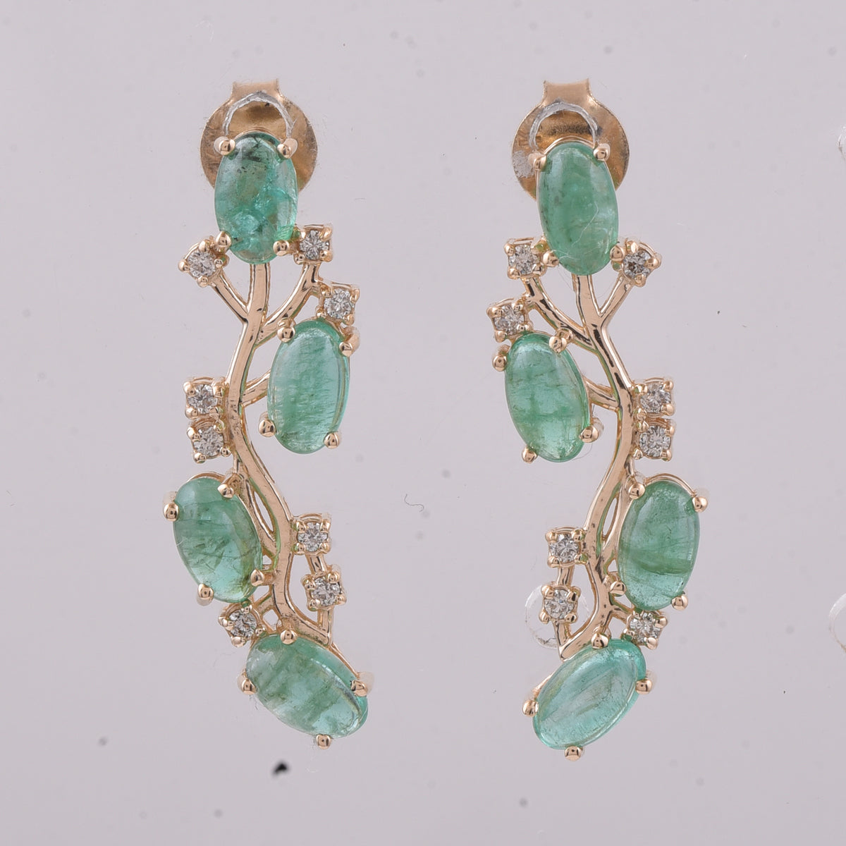 2.18 Ct Oval Cabochon Cut Natural Emerald 14K Gold Earrings