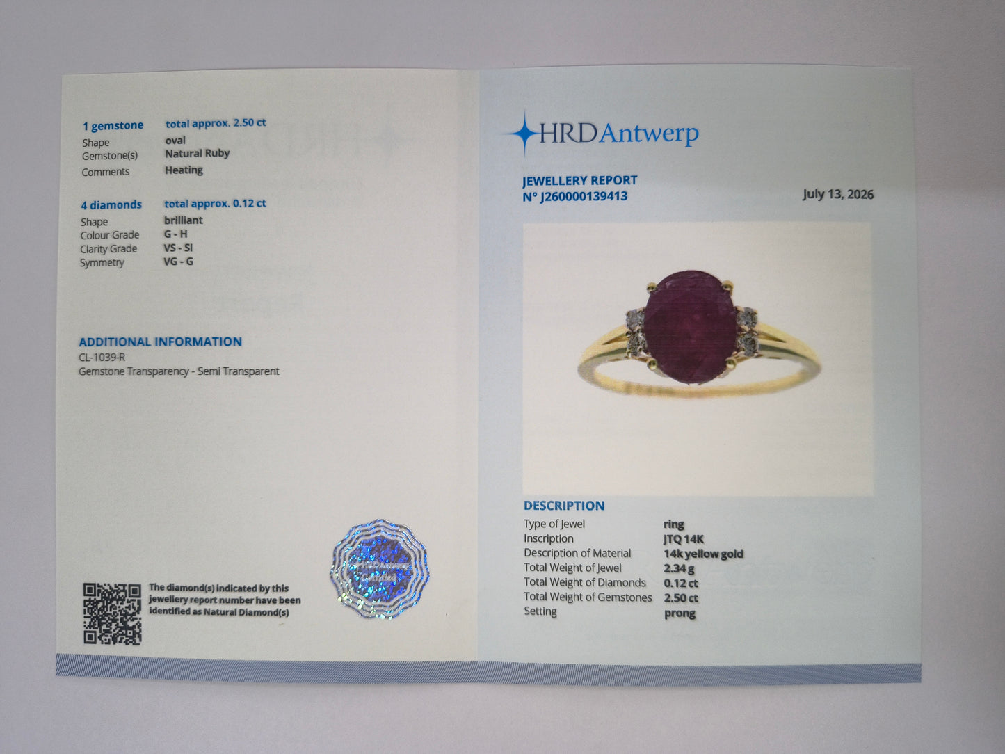2.62 Ct Oval Natural Ruby 14K Gold Ring