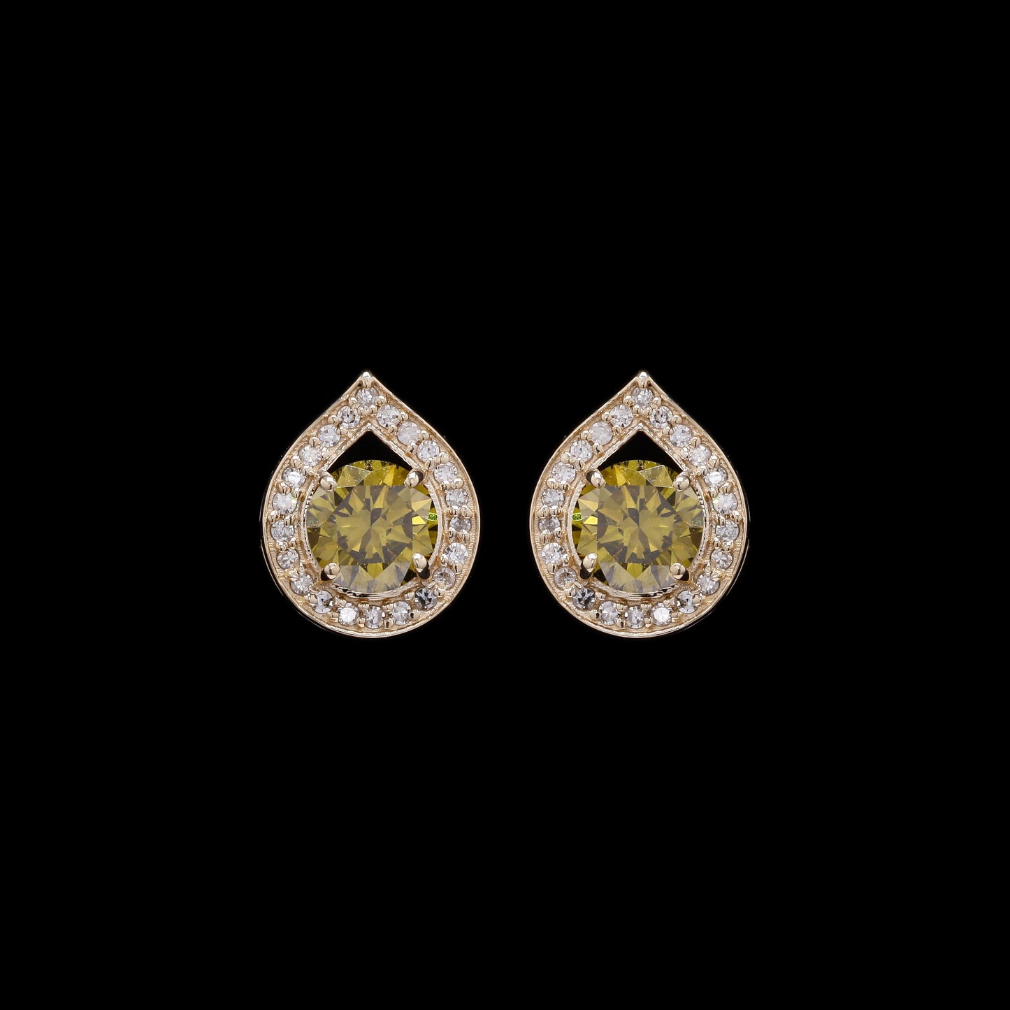 1.12 Ct Round Yellow Diamond 14K Gold Earrings