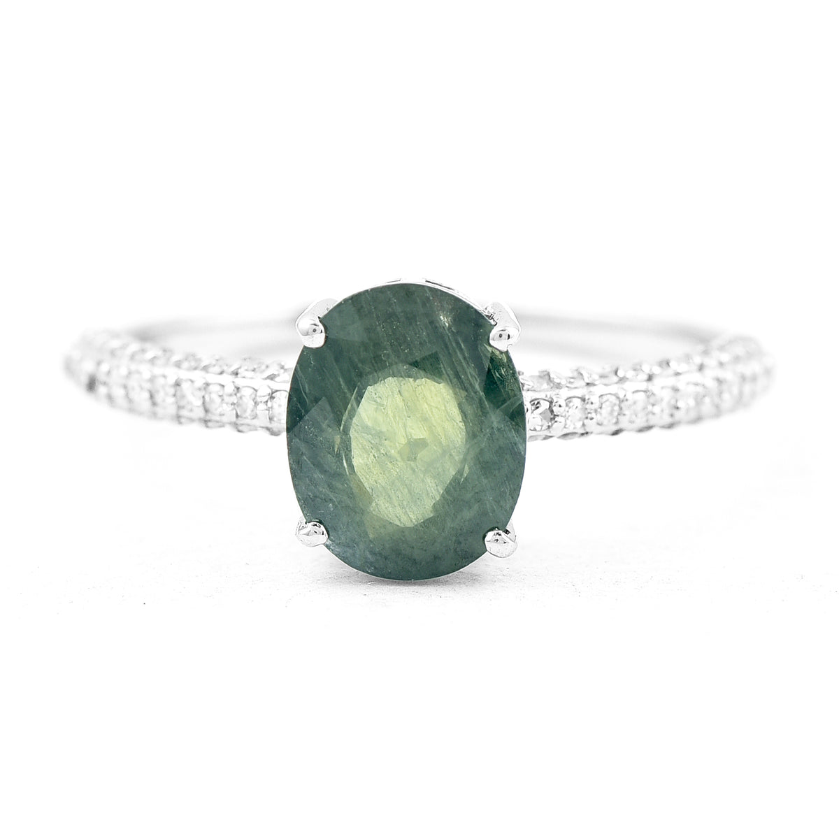1.93 Ct Oval Mixed Cut Natural Green Sapphire 950 Platinum Ring