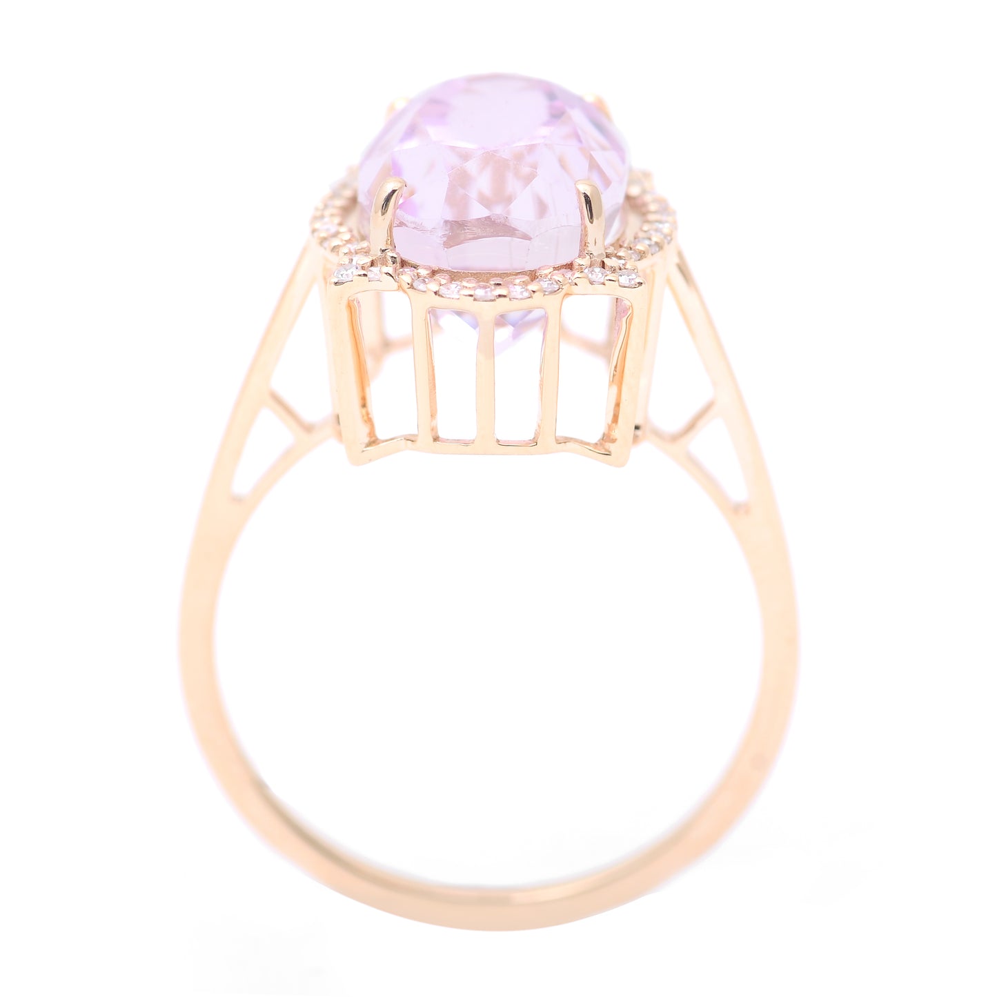 6.01 Ct Oval Mixed Cut Natural Kunzite 14K Gold Ring