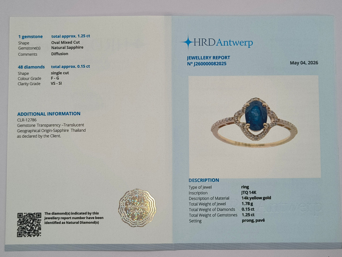 1.40 Ct Oval Mixed Cut Natural Sapphire 14K Gold Ring