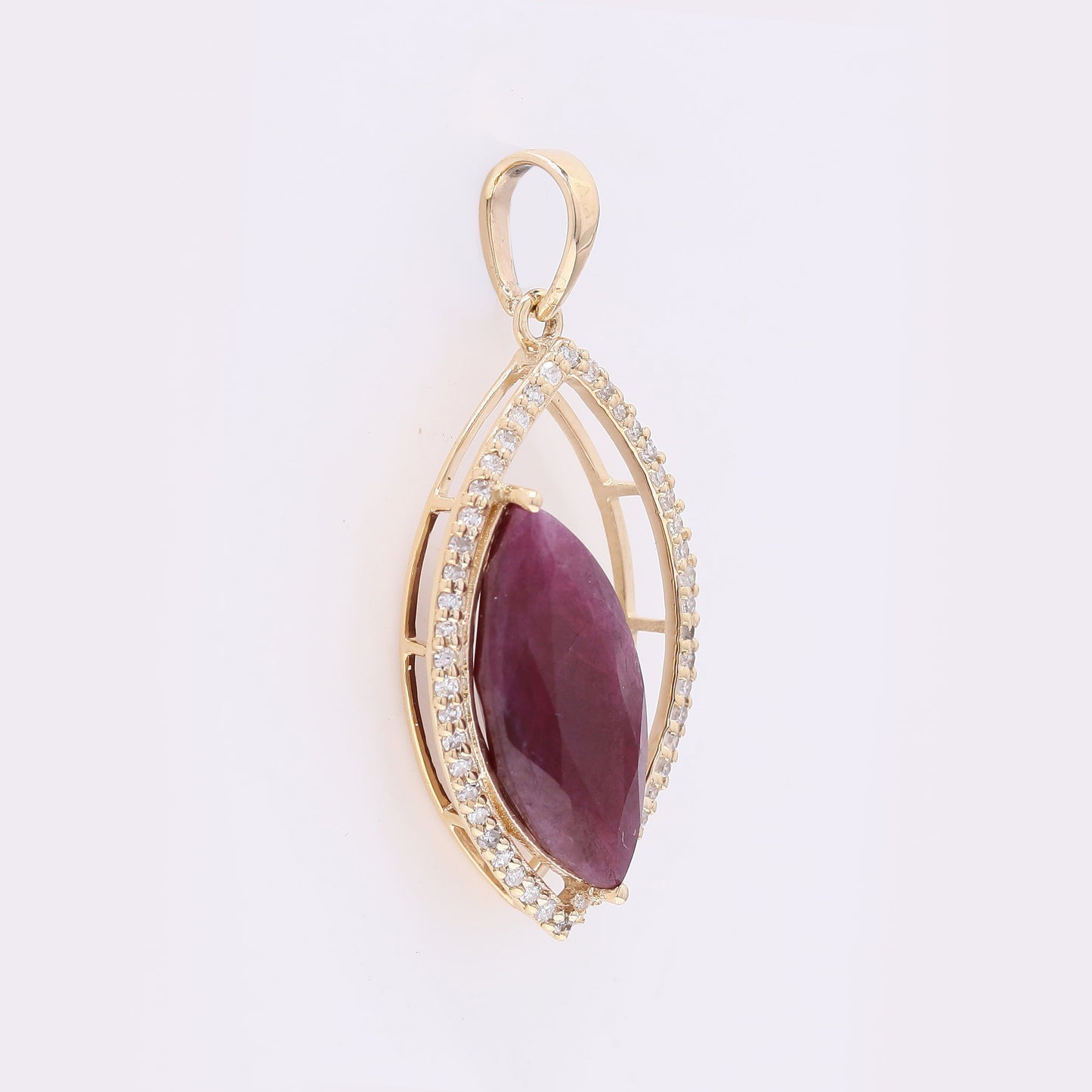 3.99 Ct Marquise Mixed Cut Natural Ruby 14K Gold Pendant