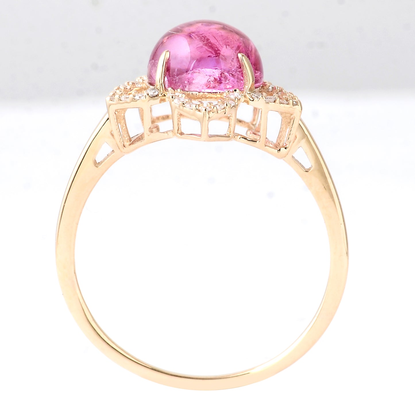 2.73 Ct Round Cabochon Natural Tourmaline 14K Gold Ring