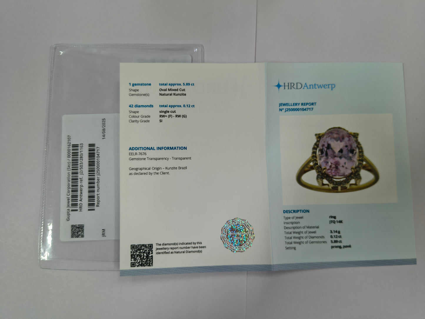 6.01 Ct Oval Mixed Cut Natural Kunzite 14K Gold Ring