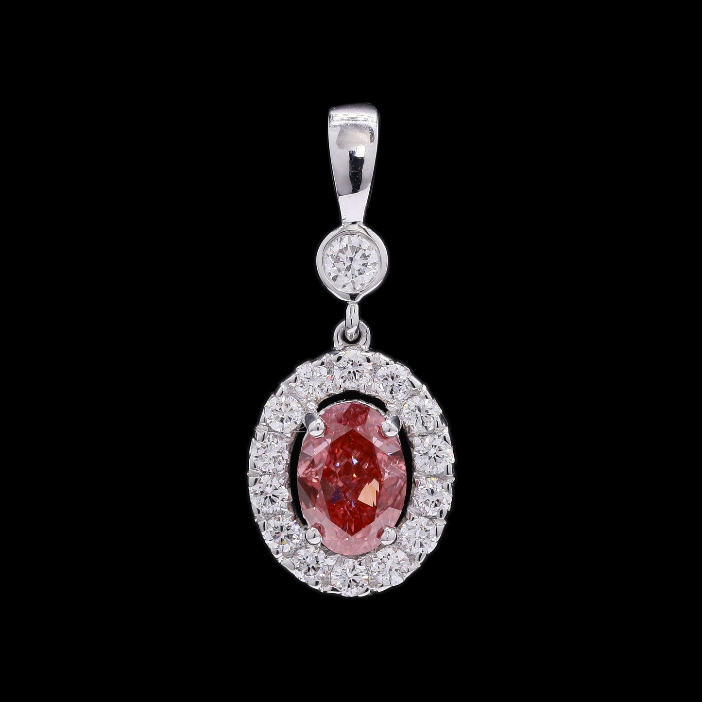 1.47 Carats Fancy Vivid Pink Lab Grown Diamond 14K Gold Pendant
