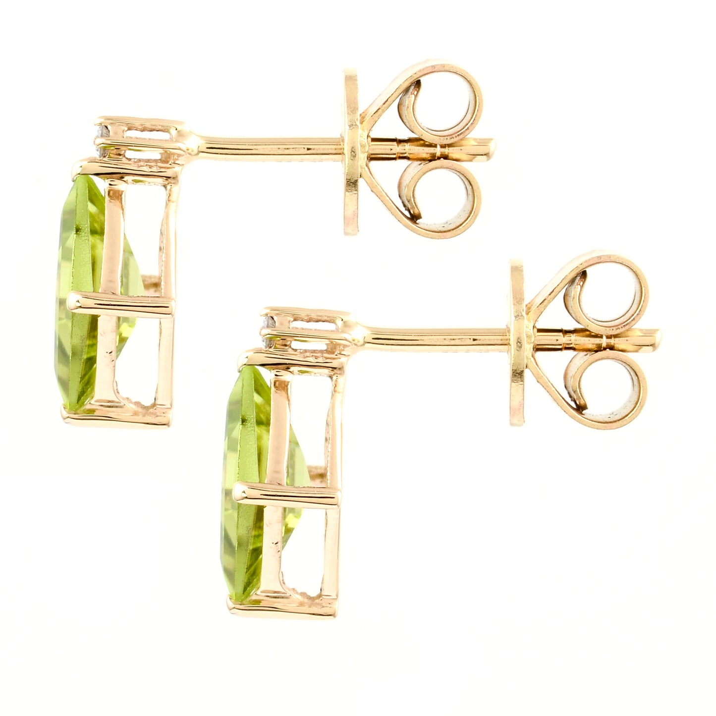 2.11 Ct Square Step Cut Natural Peridots 14K Gold Earrings