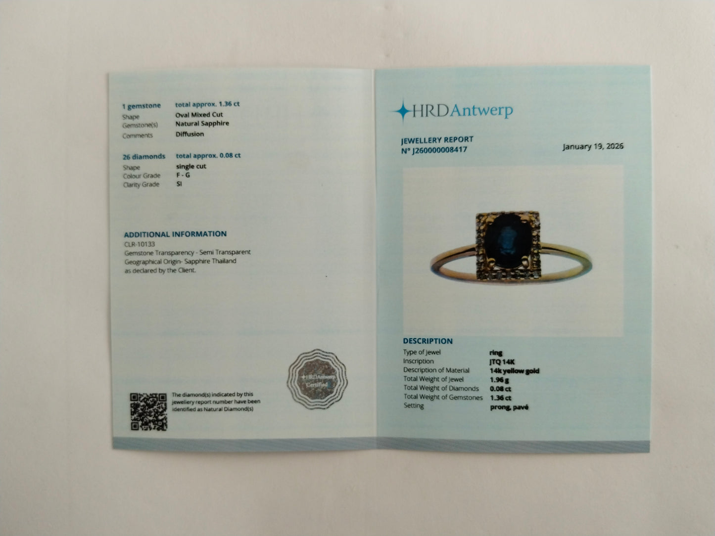 1.44 Ct Oval Mixed Cut Natural Sapphire 14K Gold Ring