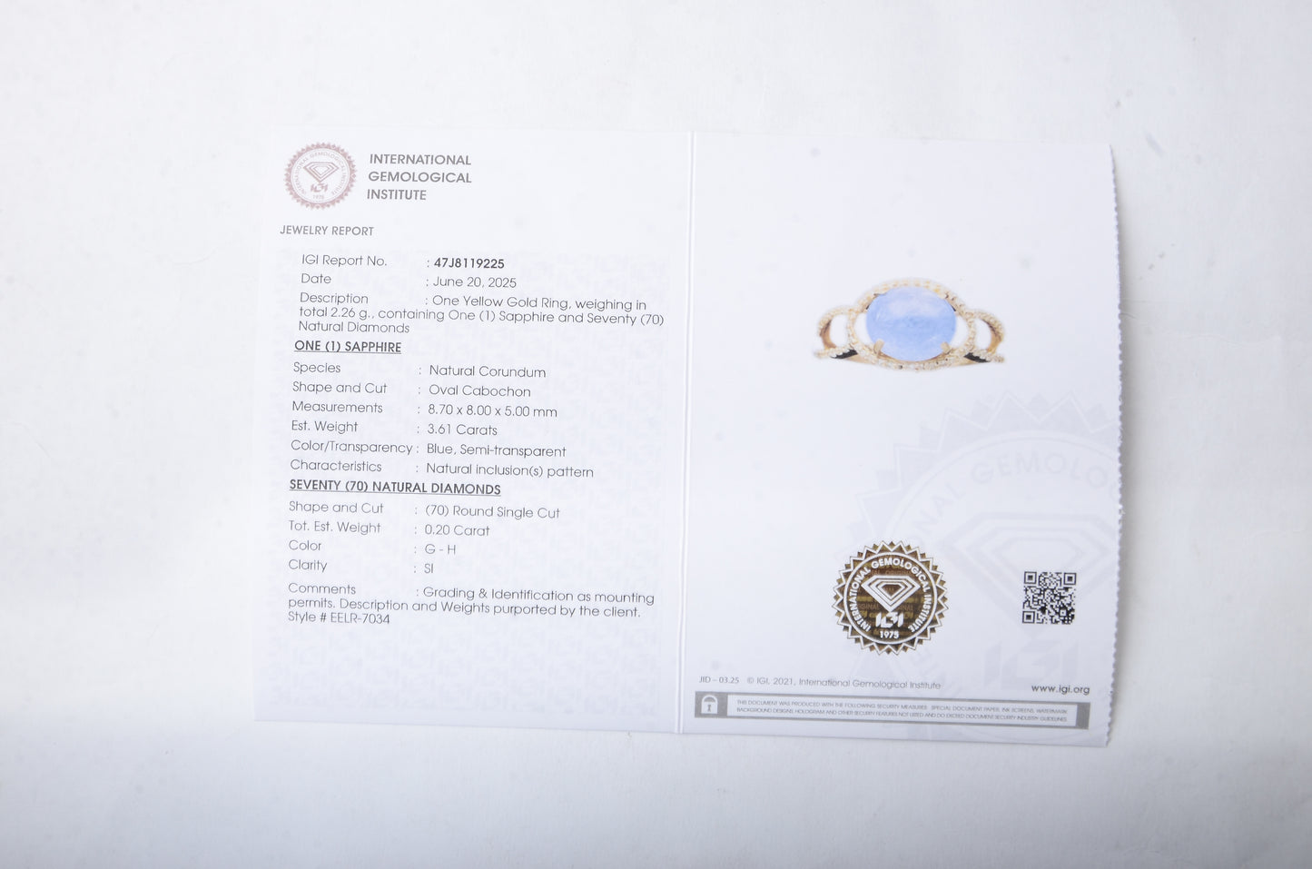 3.81 Ct Oval Cabochon Natural Corundum Sapphire 14K Gold Ring