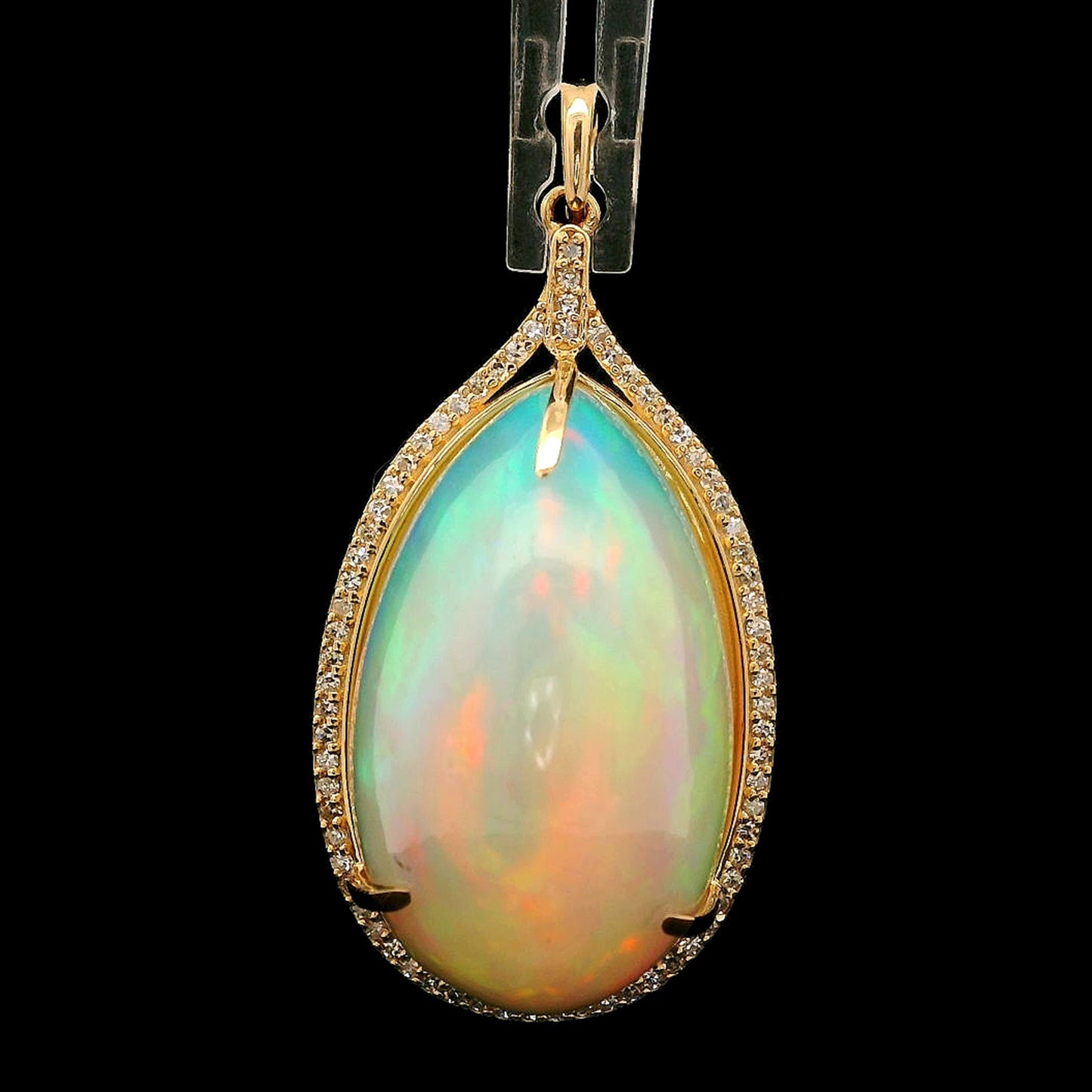 21.61 Ct Pear Cabochon Natural Opal 14K Gold Pendant