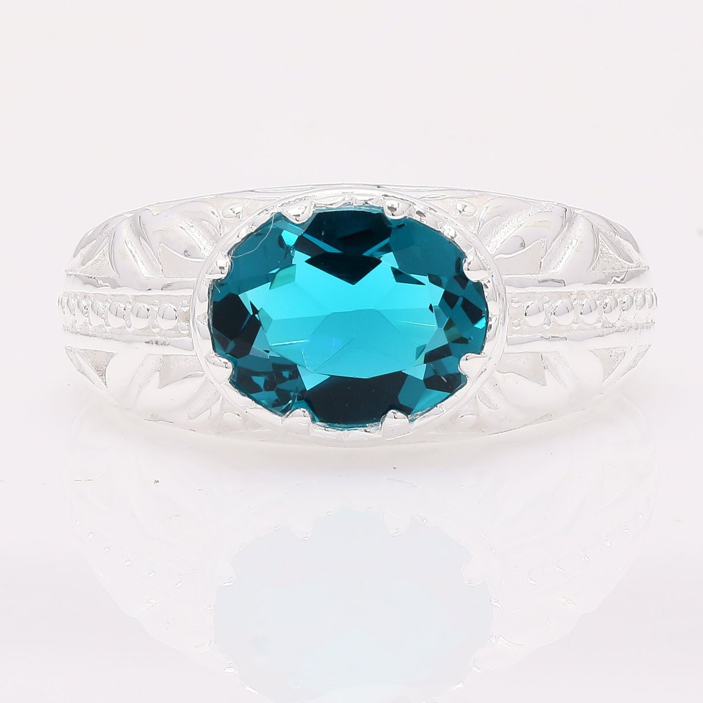 2.25 Ct Oval Created Paraiba Topaz 925 Silver Ring