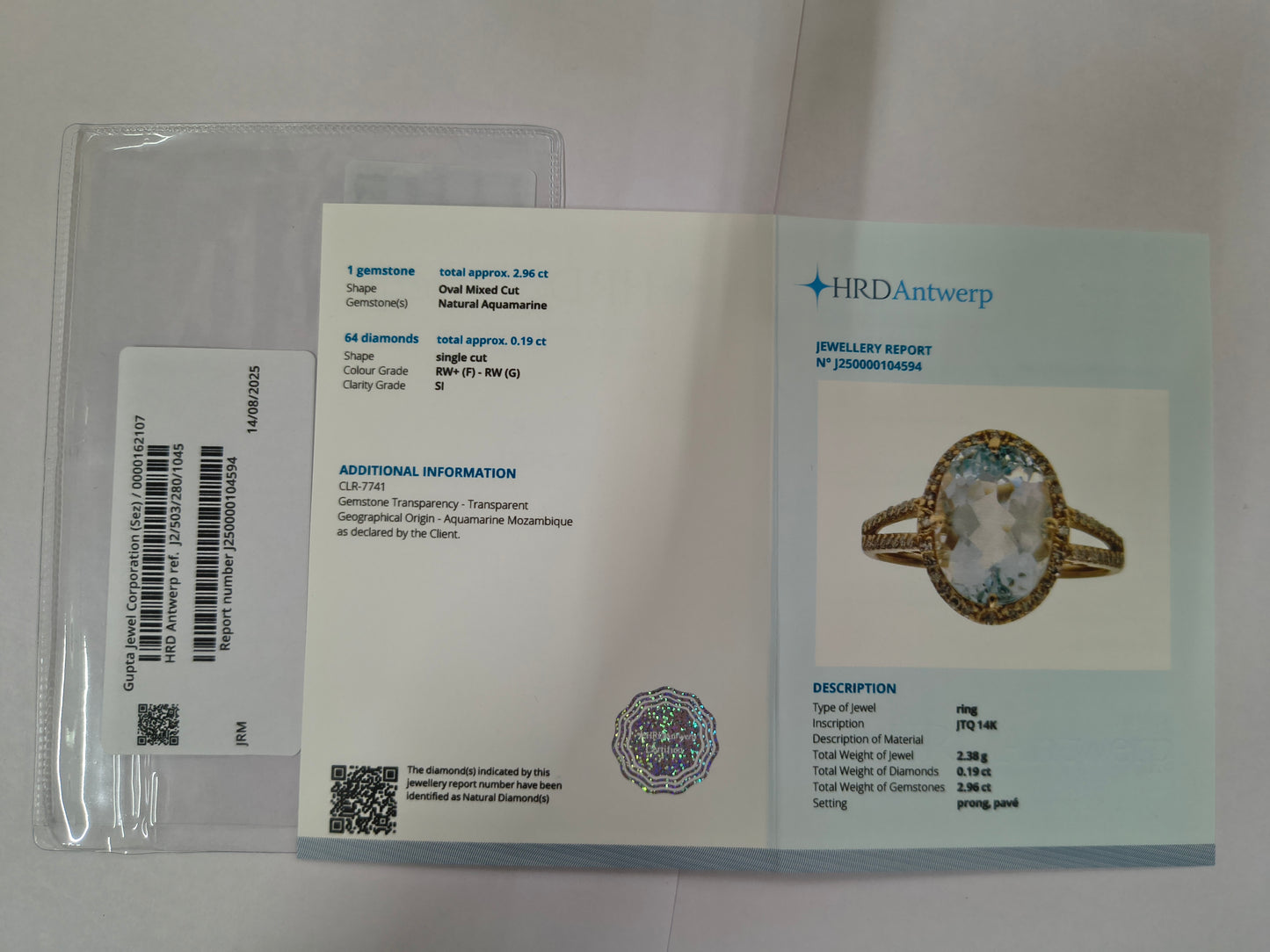 3.15 Ct Oval Mixed Cut Natural Aquamarine 14K Gold Ring