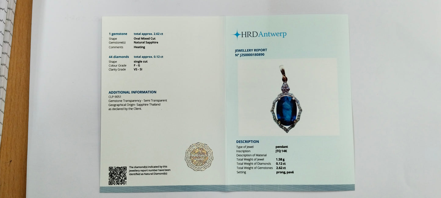 2.74 Ct Oval Mixed Cut Natural Sapphire 14K Gold Pendant