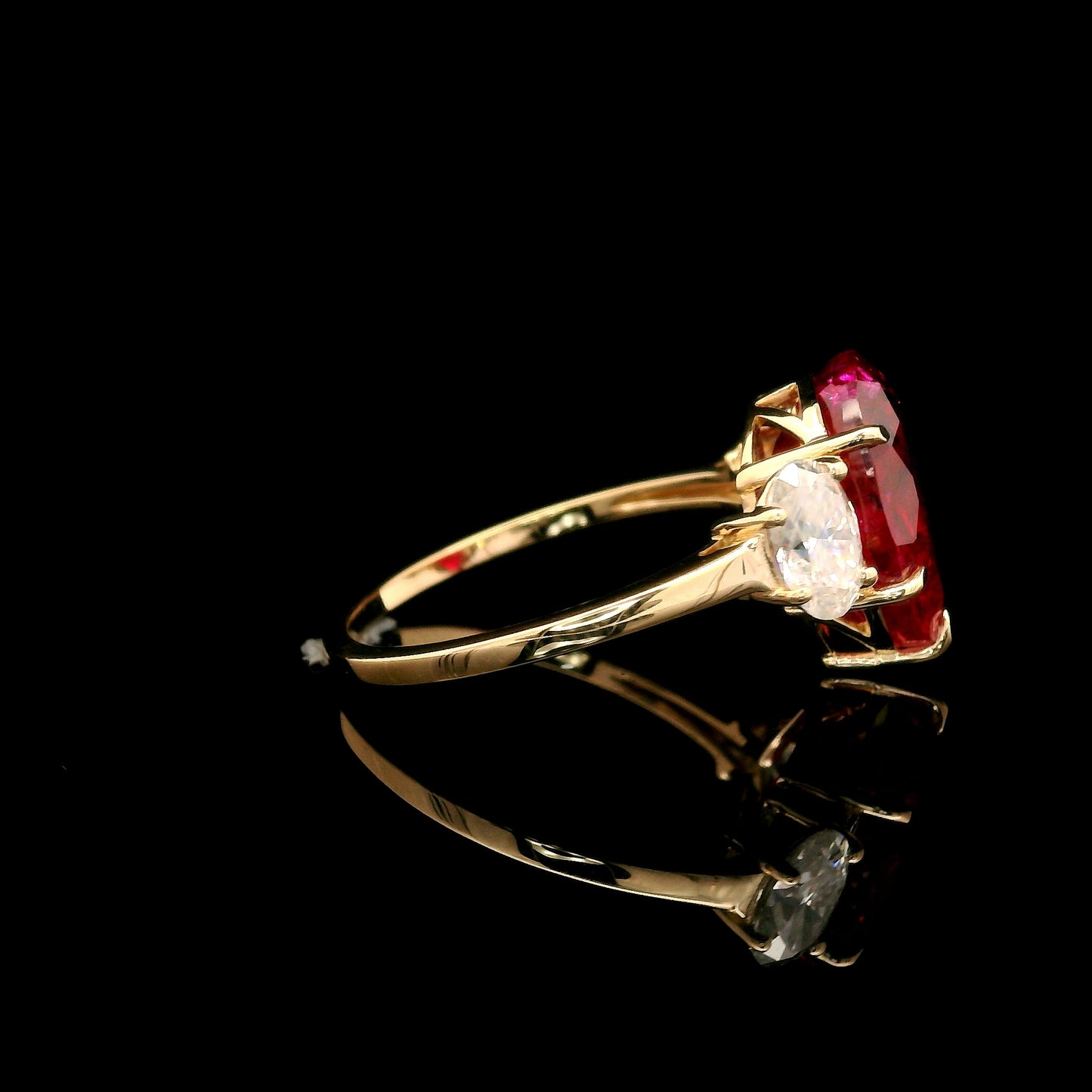6.14 Ct Pear Mixed Cut Lab Grown Ruby 14K Gold Ring