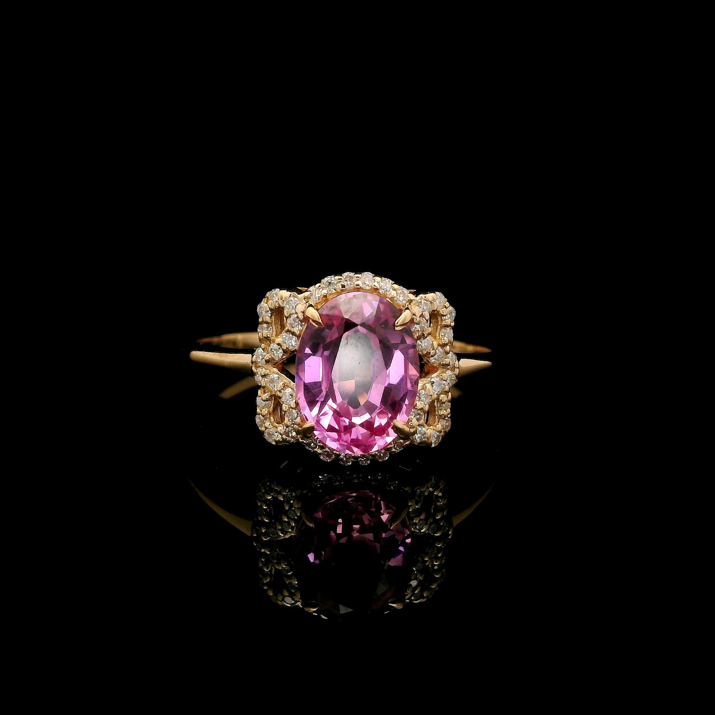 2.21 Ct Oval Mixed Cut Lab Grown Pink Sapphire 14K Gold Ring