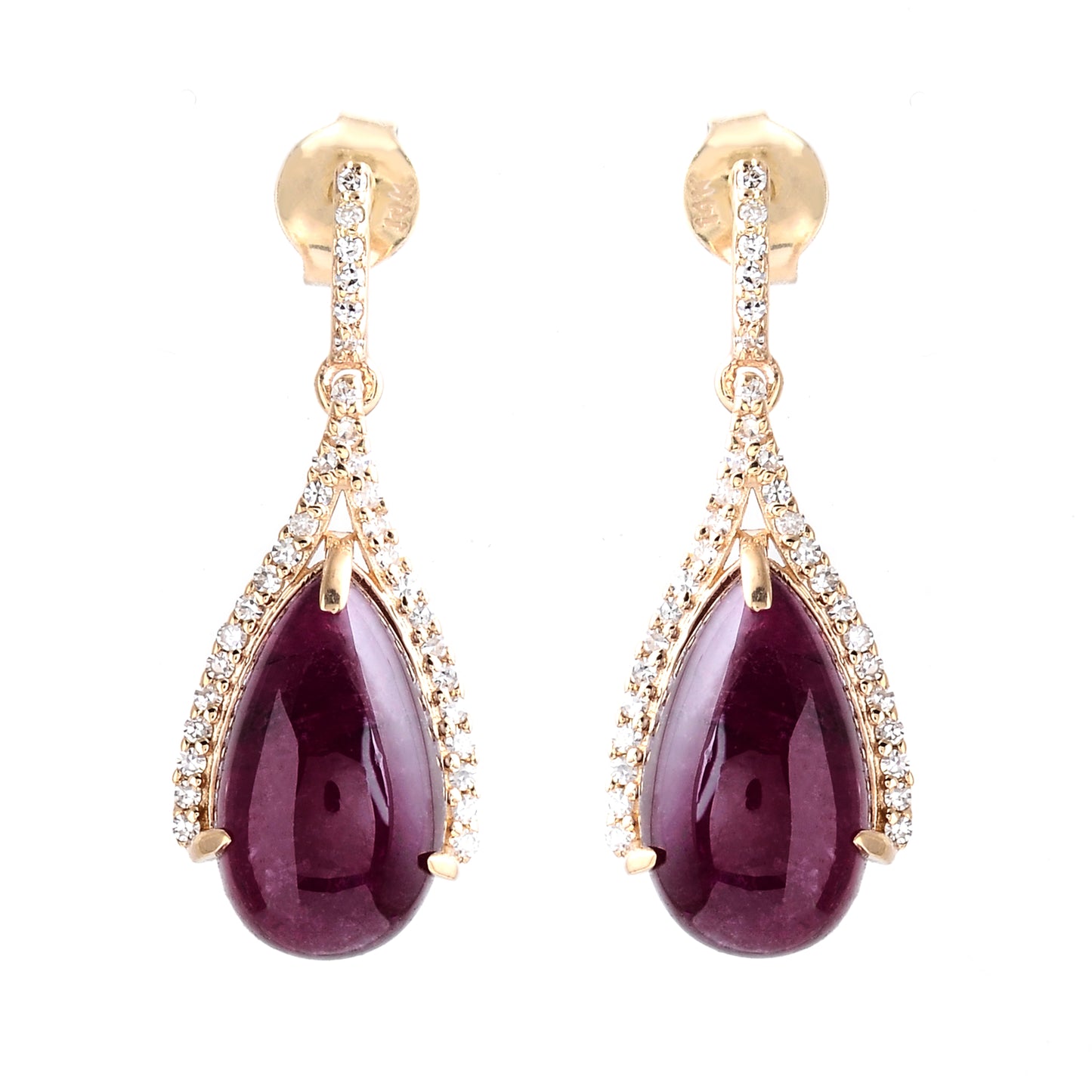 7.75 Ct Pear Cabochon Natural Tourmaline 14K Gold Earrings