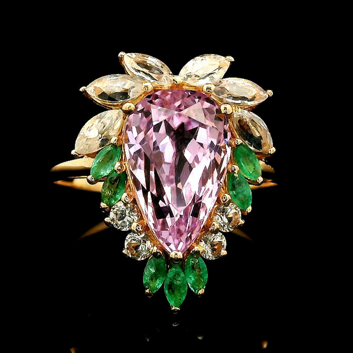4.56 Ct Pear Kunzite 14K Gold Ring