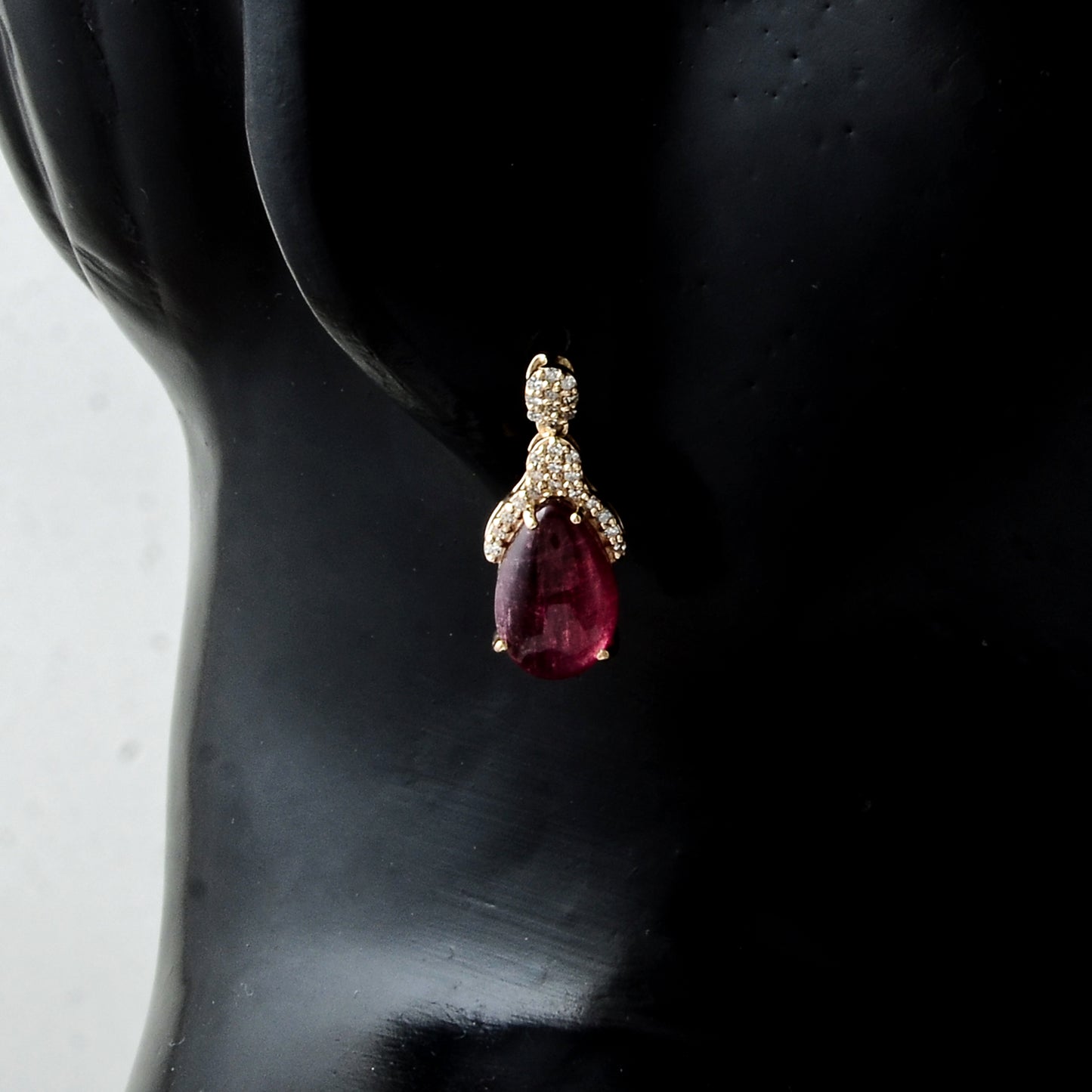 5.77 Ct Pear Cabochon Natural Tourmaline 14K Gold Earrings