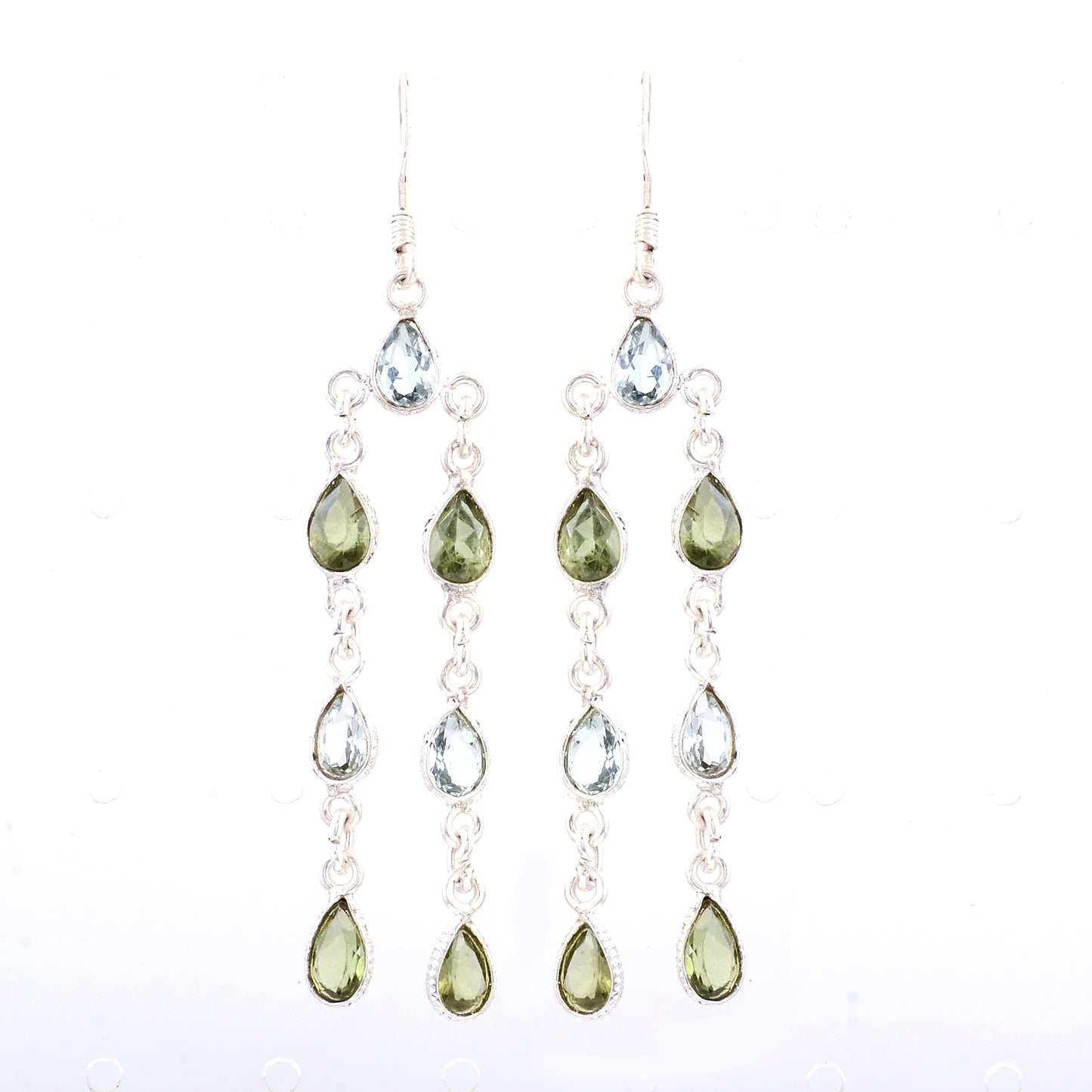 10.43 Ct Peridot, Blue Topaz 925 Sterling Silver Earrings