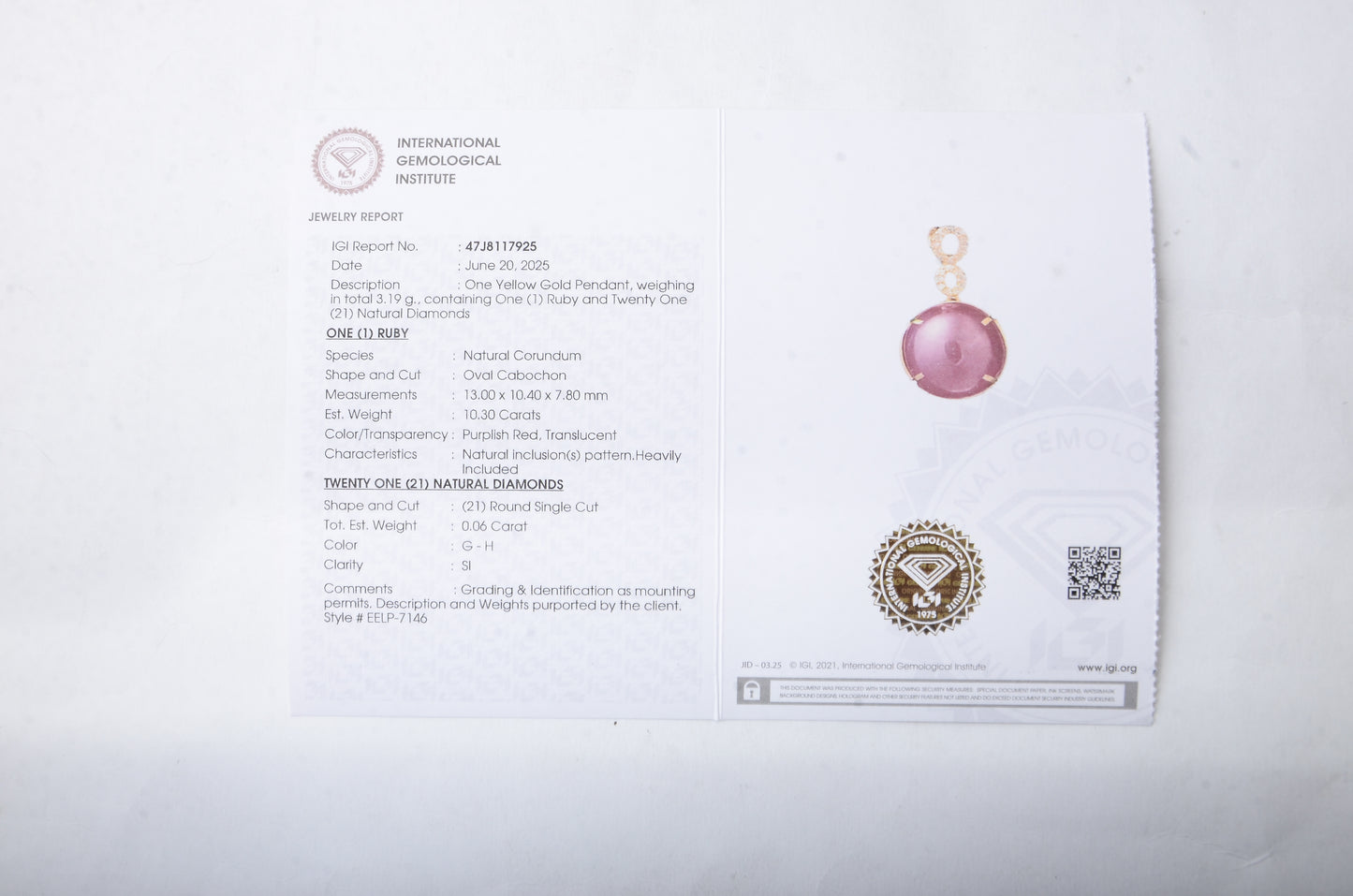 10.36 Ct Oval Cabochon Natural Corundum Ruby 14K Gold Pendant