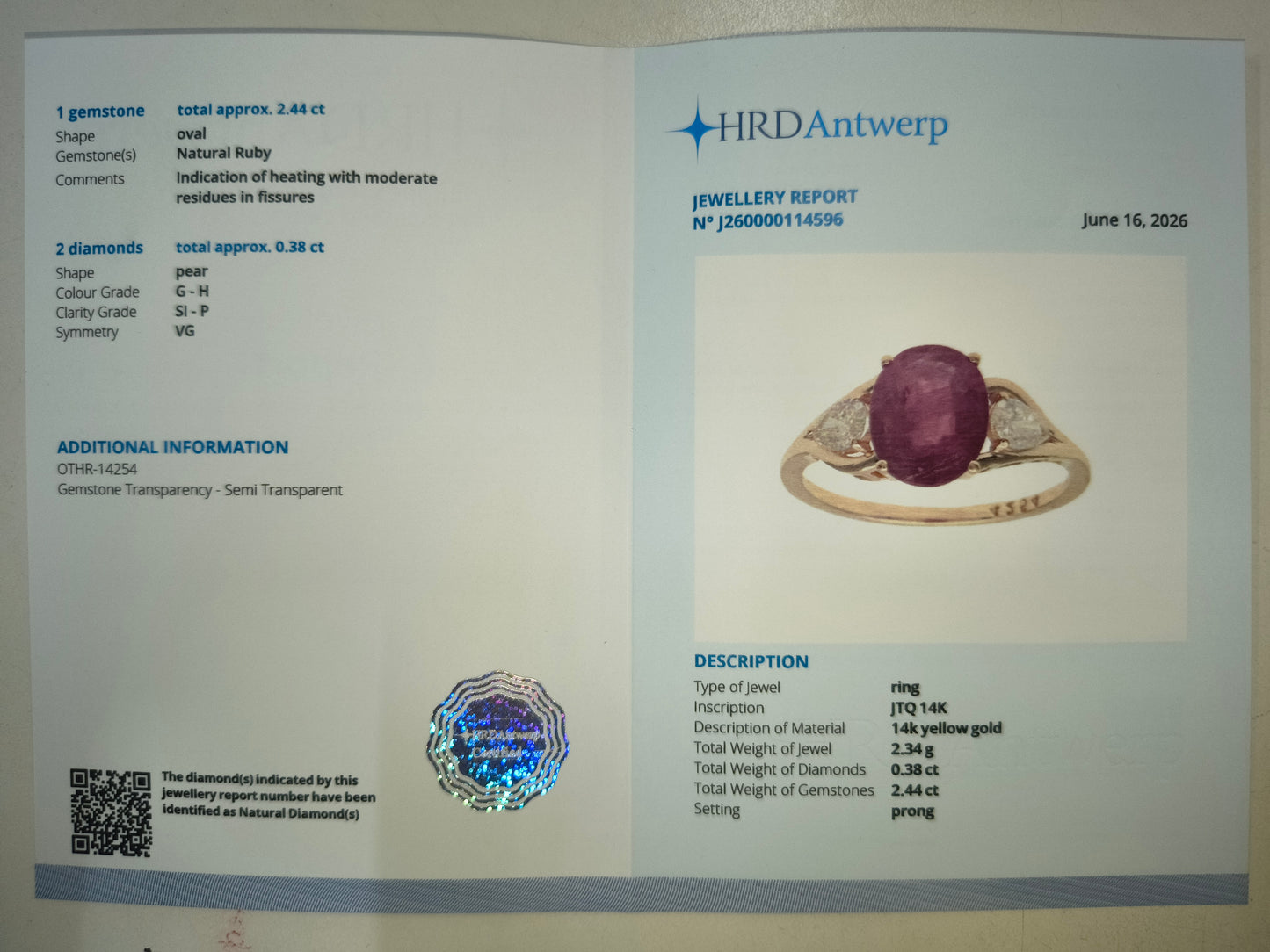 2.82 Ct Oval Natural Ruby 14K Gold Ring