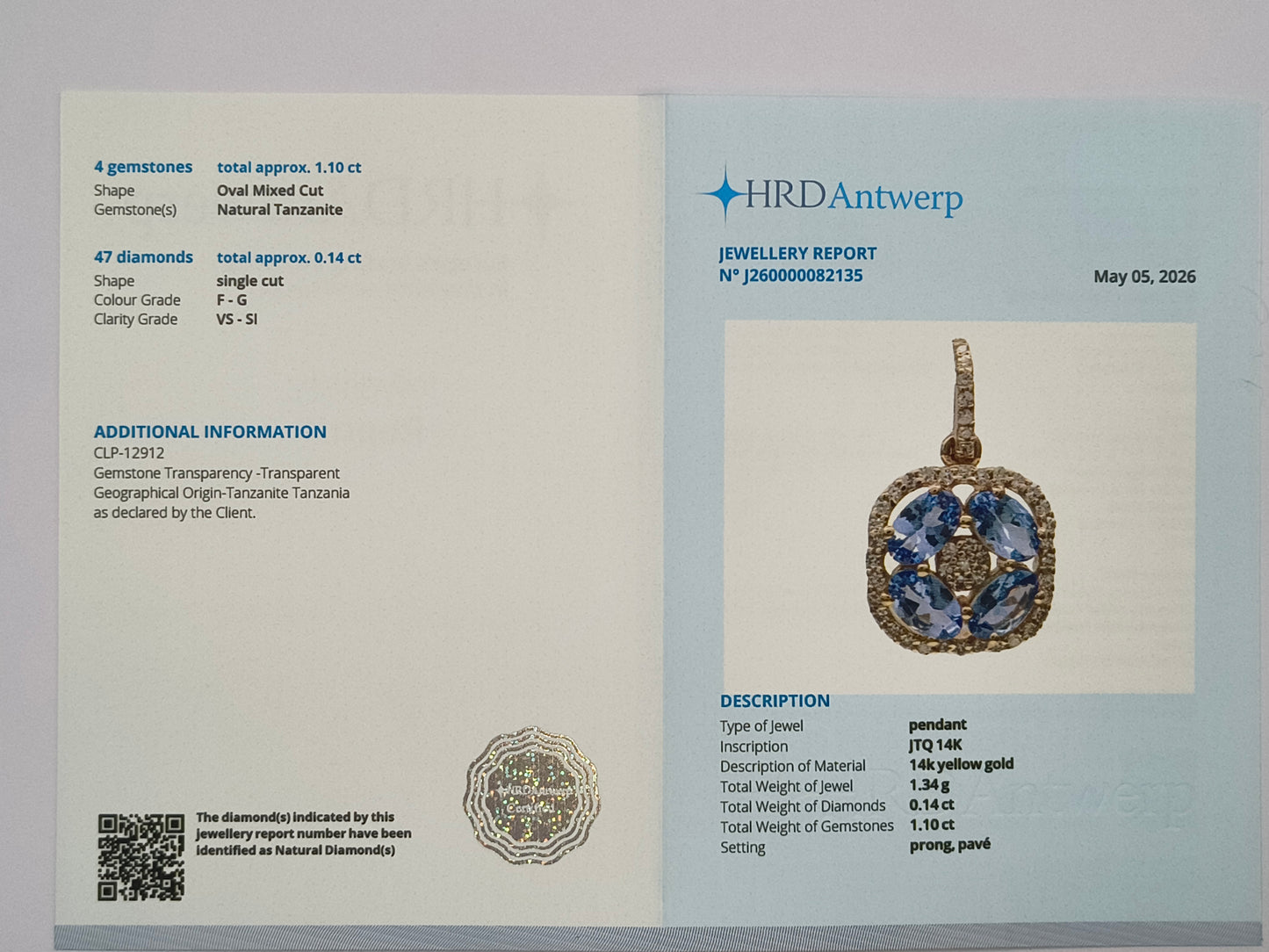 1.02 Ct Oval Mixed Cut Natural Tanzanite 14K Gold Pendant