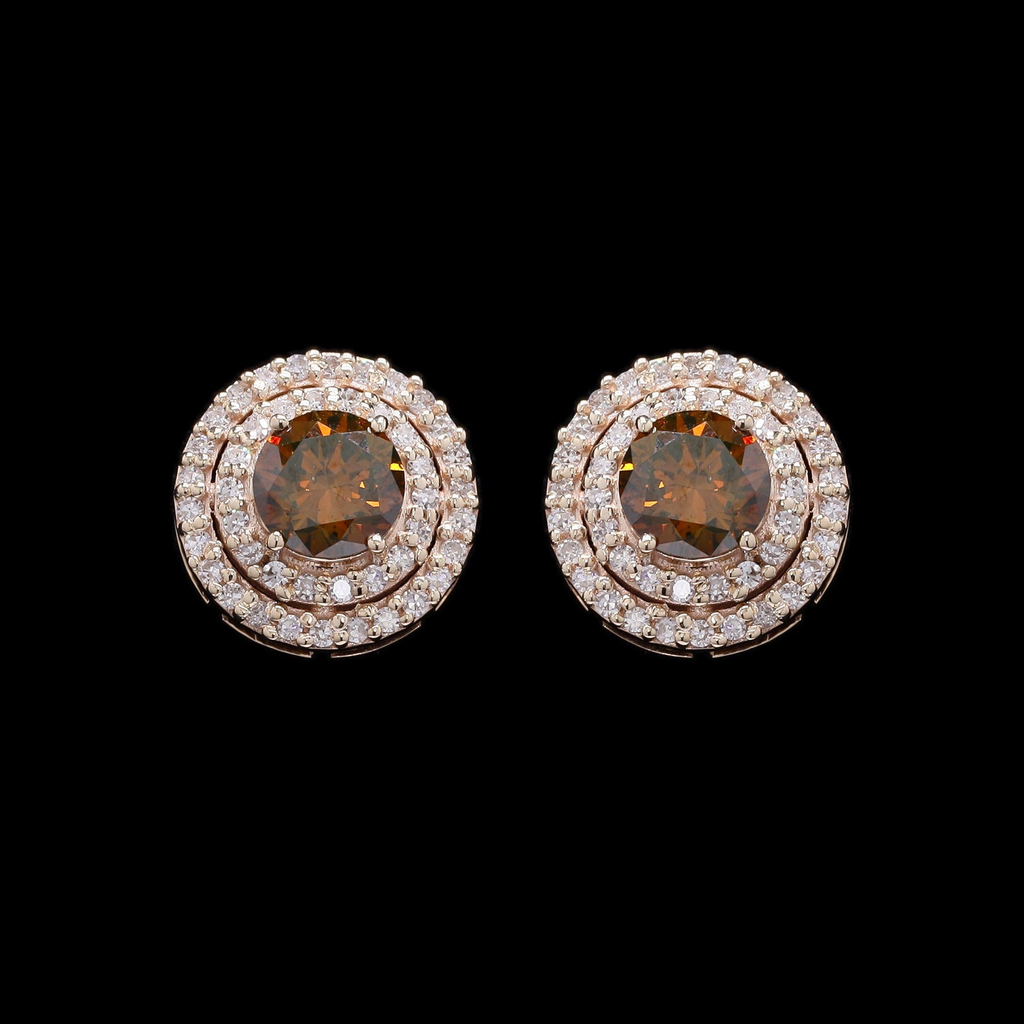 1.15 Ct Round Red Diamond 14K Gold Earrings