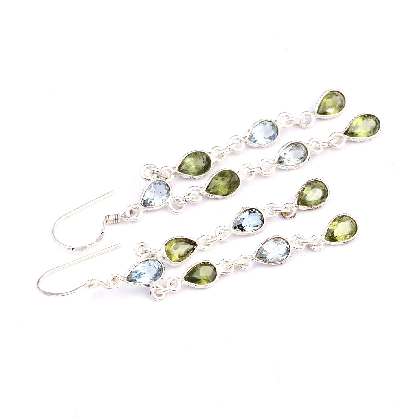 10.43 Ct Peridot, Blue Topaz 925 Sterling Silver Earrings