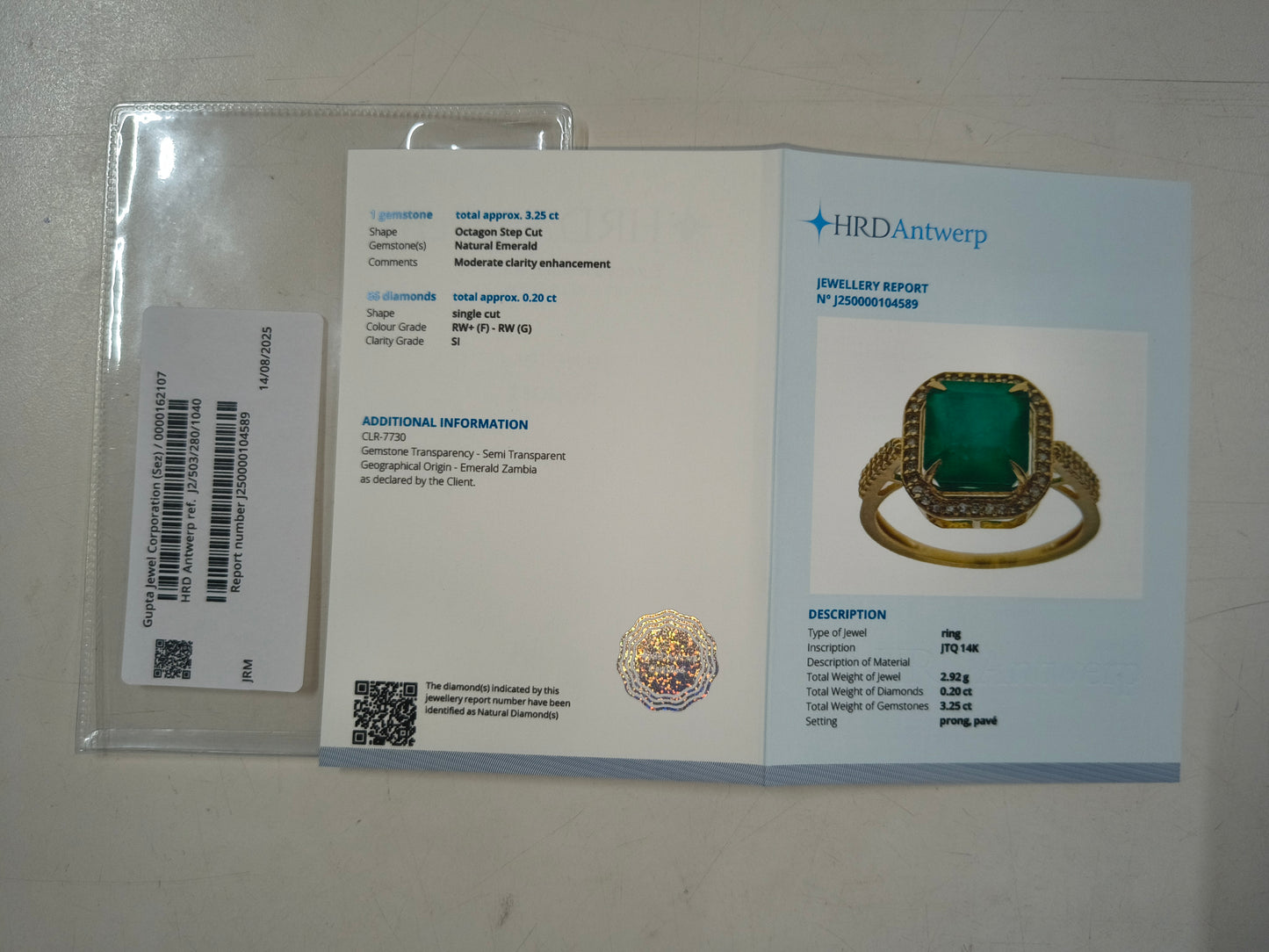 3.45 Ct Octagon Step Cut Natural Emerald 14K Gold Ring