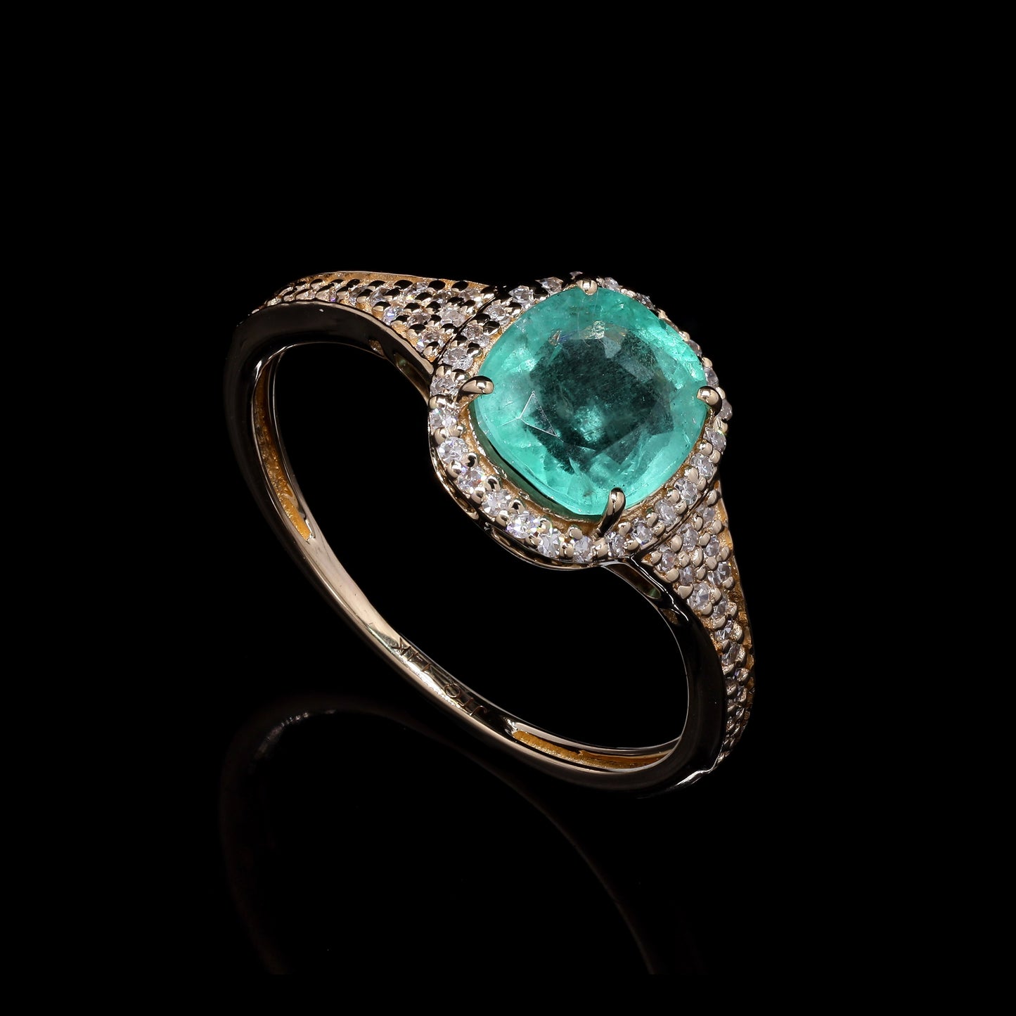 1.42 Ct Cushion Mixed Cut Natural Emerald 14K Gold Ring
