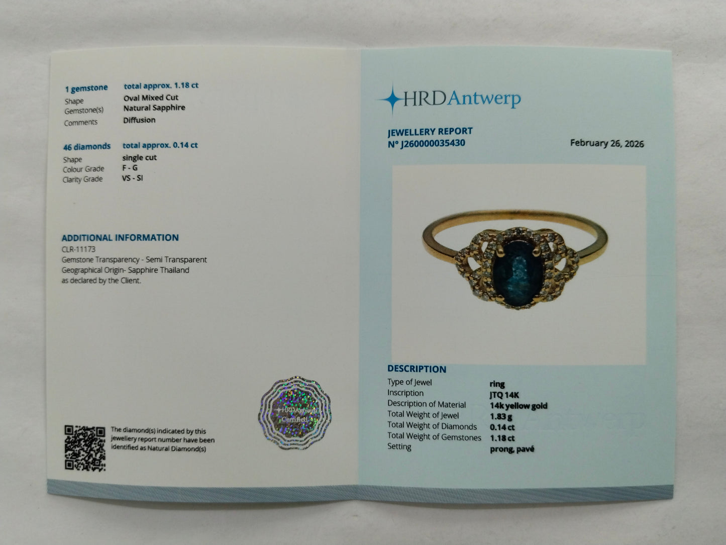 1.32 Ct Oval Mixed Cut Natural Sapphire 14K Gold Ring