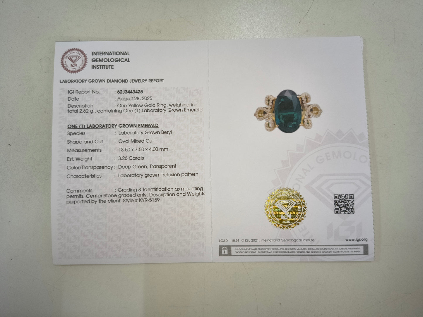 3.49 Ct Oval Mixed Cut Lab Grown Emerald 14K Gold Ring
