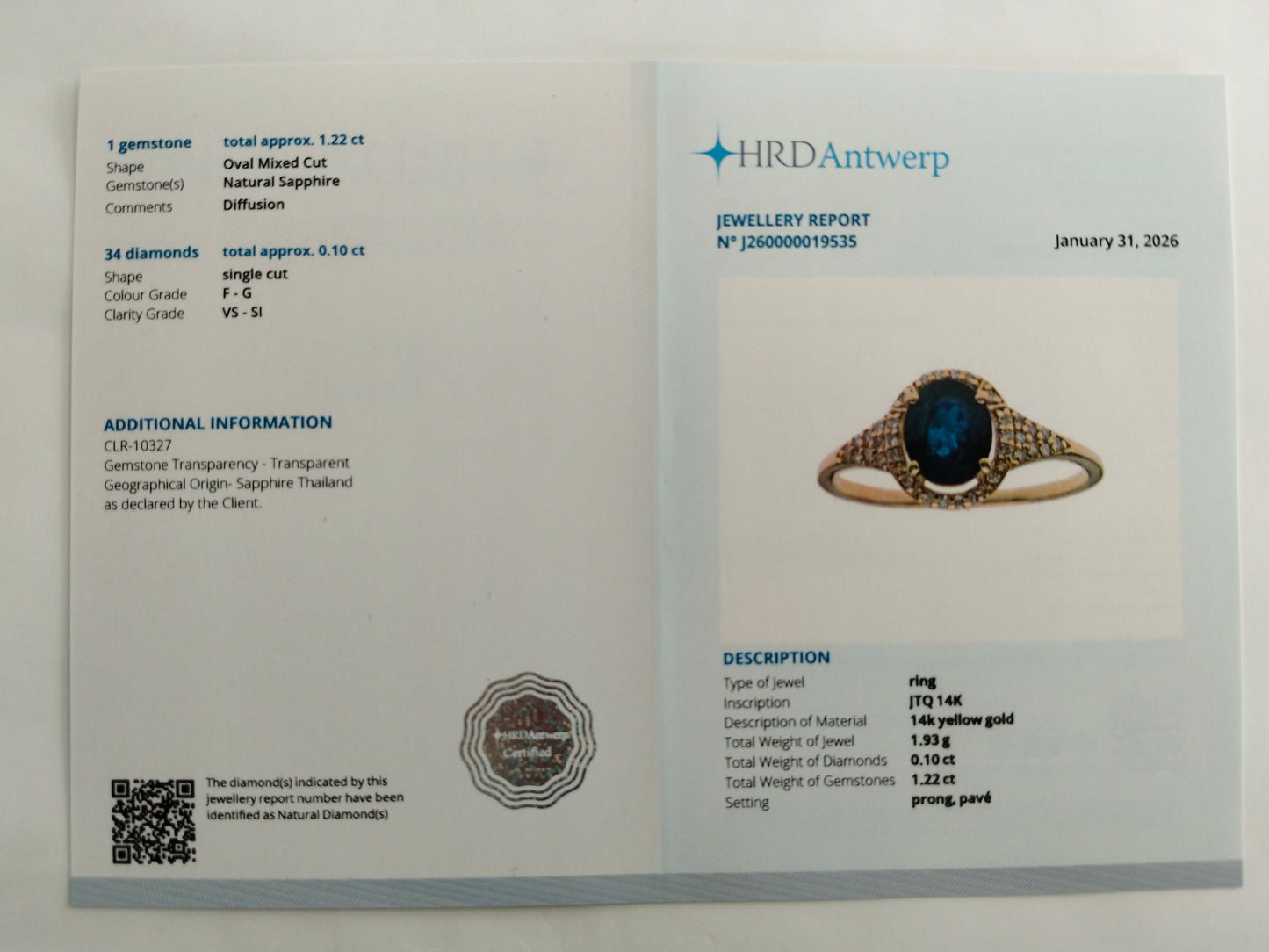1.32 Ct Oval Mixed Cut Natural Sapphire 14K Gold Ring