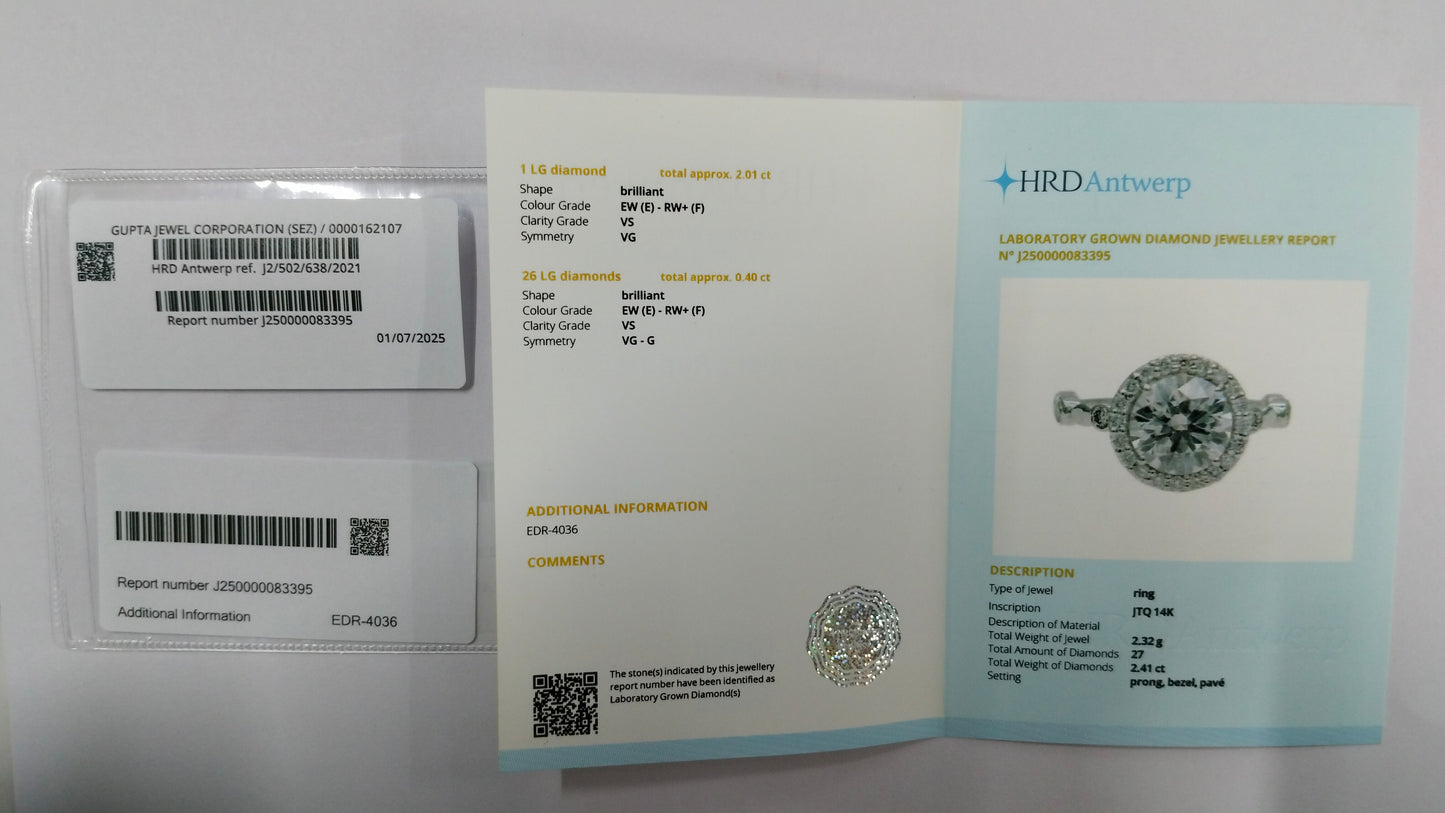 2.41 Carats Lab Grown Diamond 14K Gold Ring