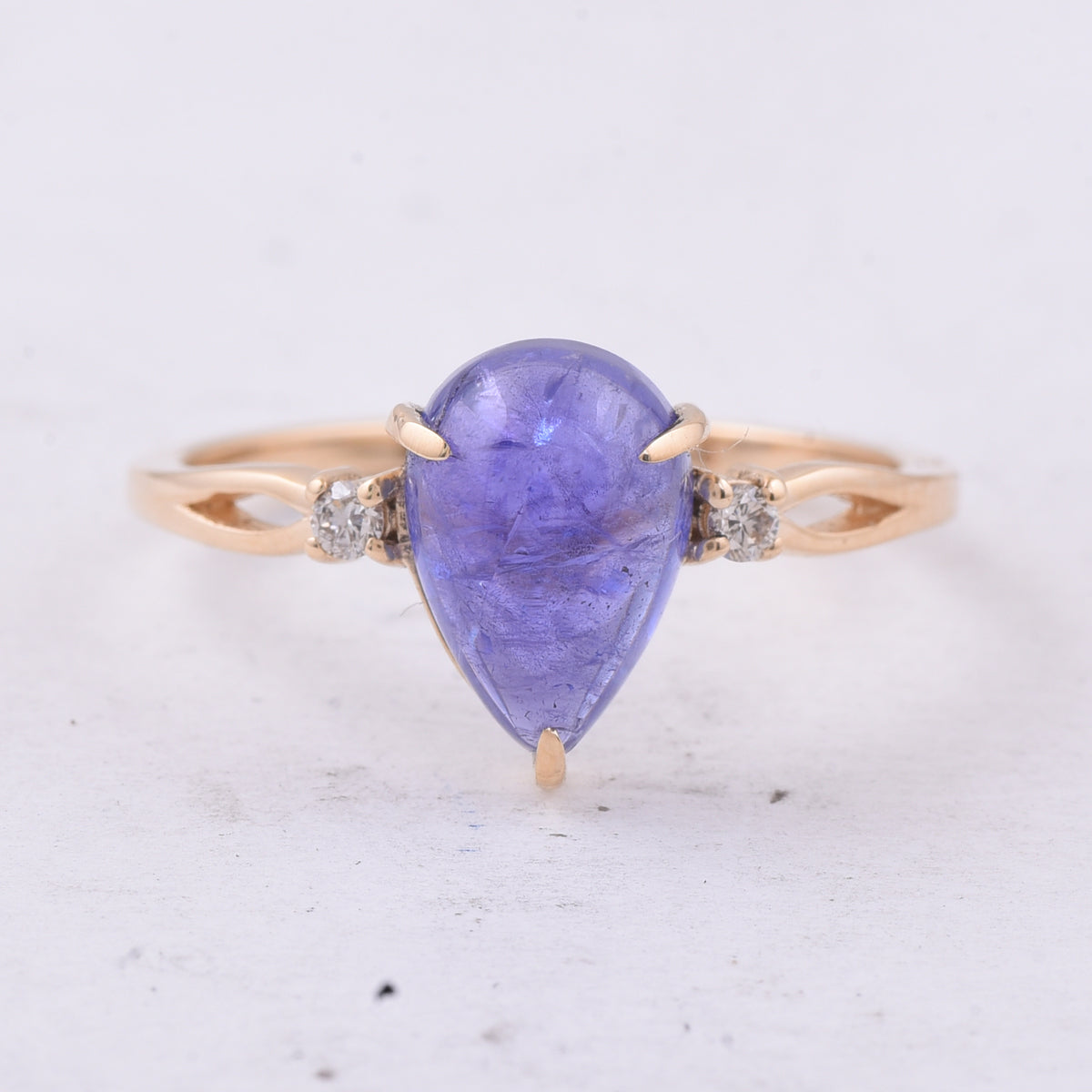 2.69 Ct Pear Cabochon Natural Tanzanite 14K Gold Ring
