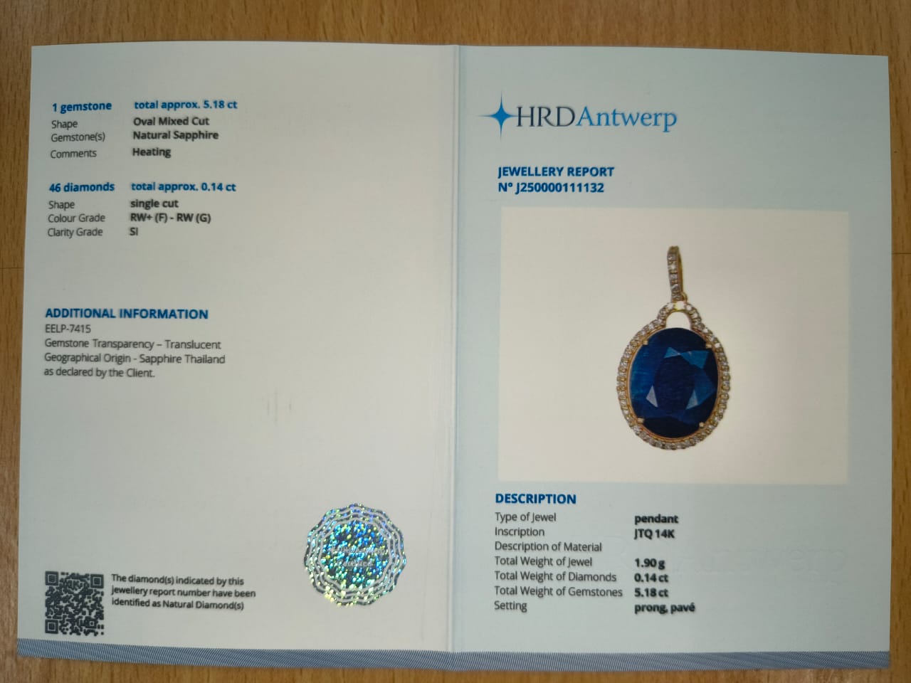 5.32 Ct Oval Mixed Cut Natural Sapphire 14K Gold Pendant