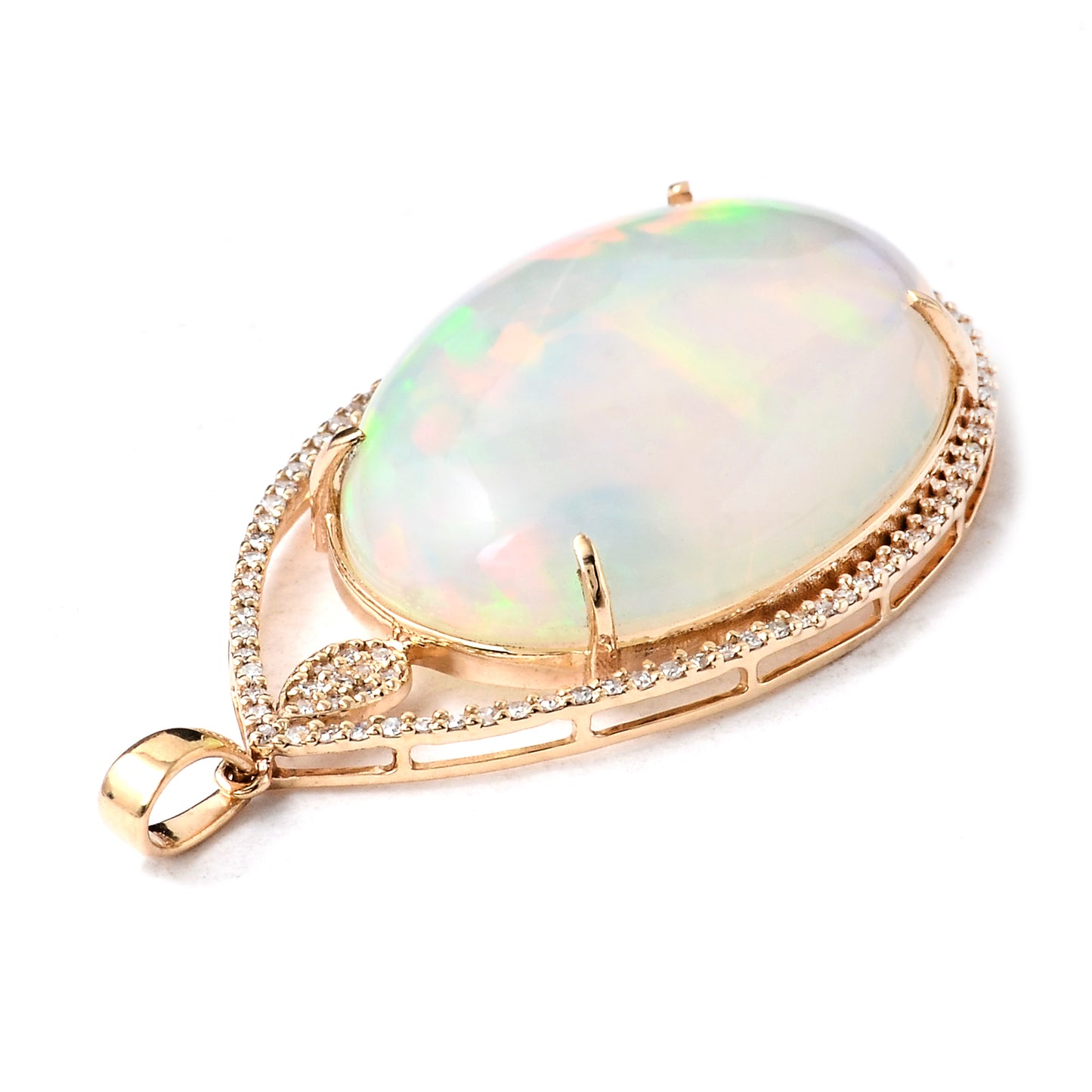 19.95 Ct Oval Mixed Cut Natural Opal 14K Gold Pendant