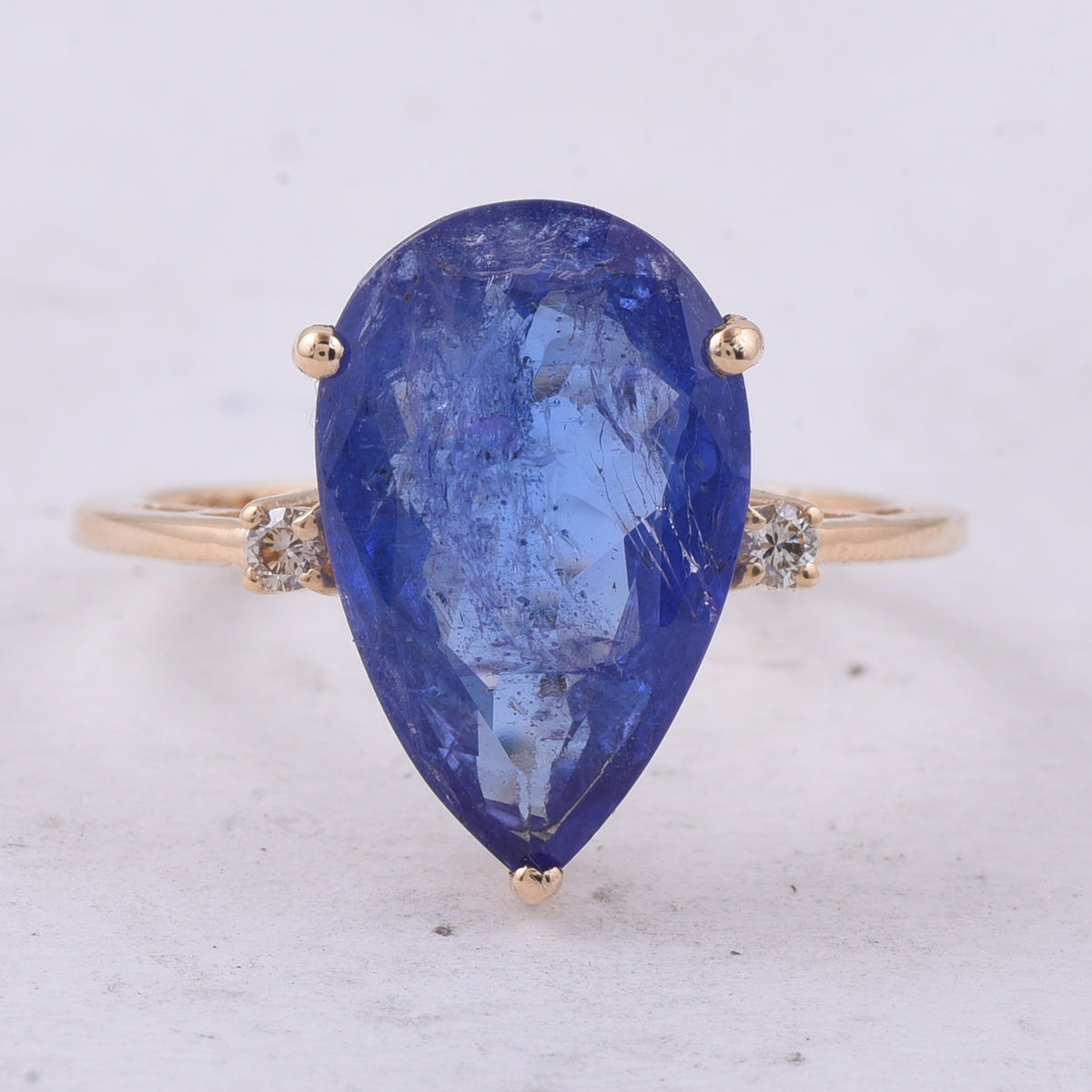 5.16 Ct Pear Natural Tanzanite 14K Gold Ring