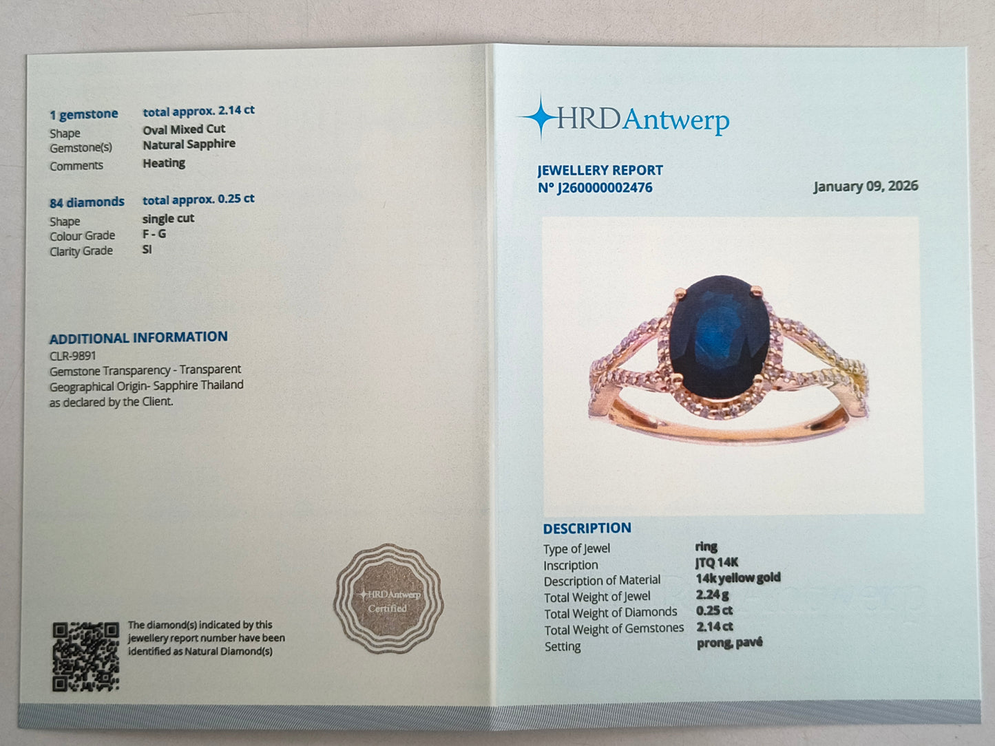 2.39 Ct Oval Mixed Cut Natural Sapphire 14K Gold Ring