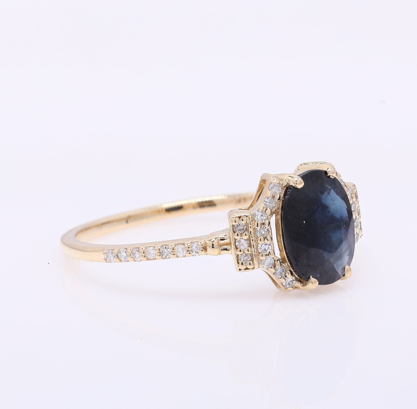 1.21 Ct Oval Mixed Cut Natural Sapphire 14K Gold Ring