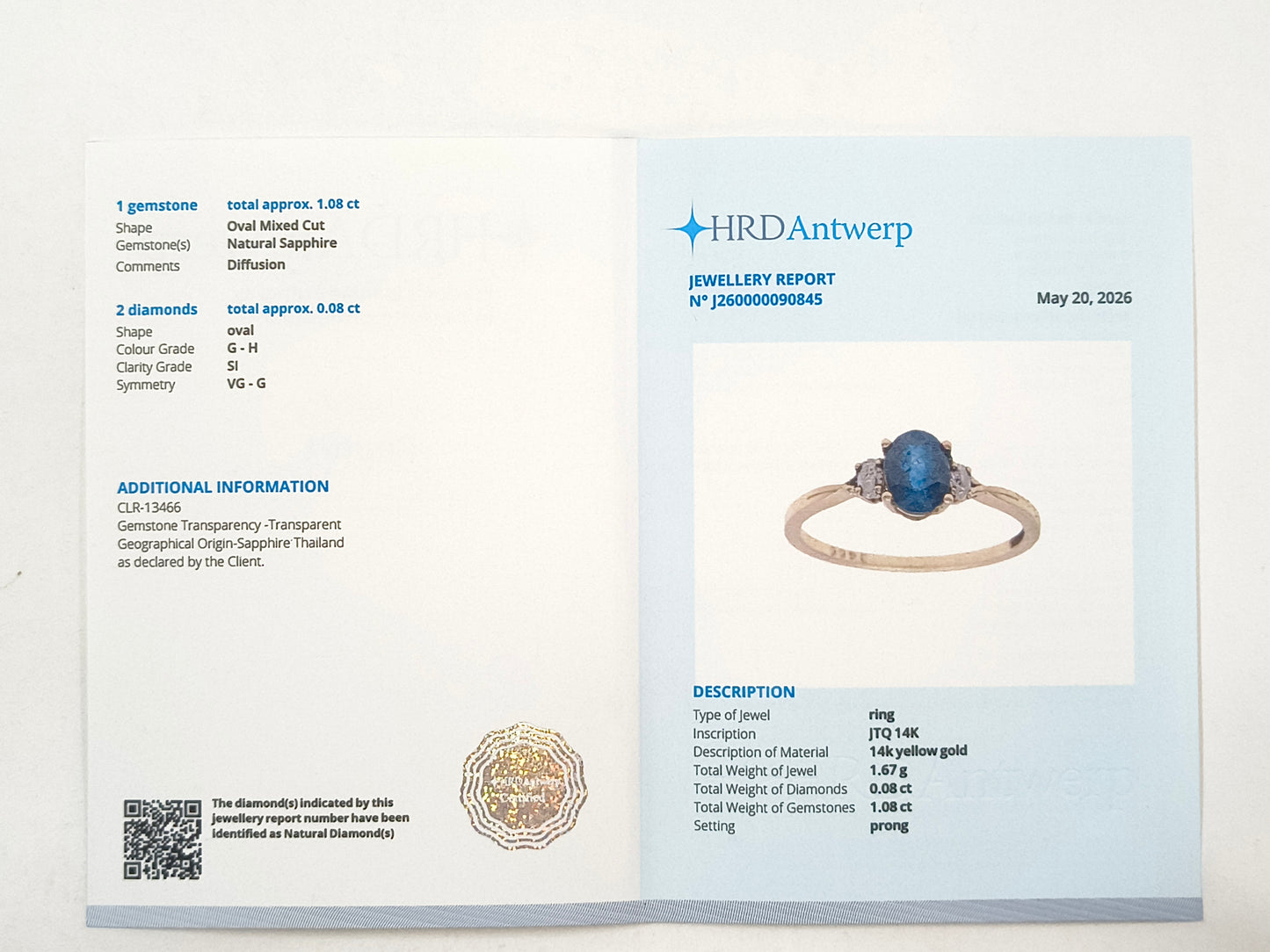 1.16 Ct Oval Sapphire 14K Gold Ring