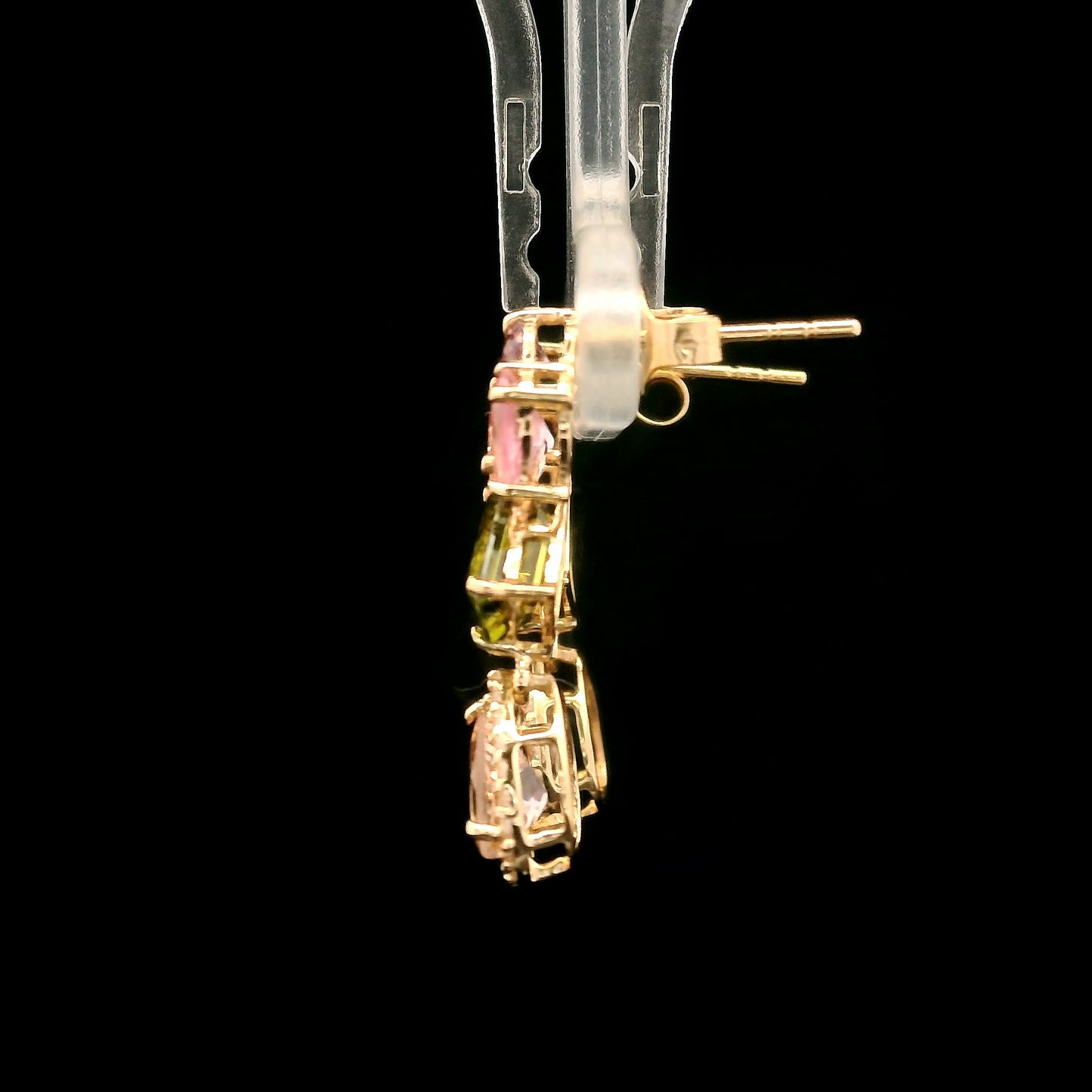 3.17 Ct Pear Multi Tourmaline 14K Gold Earrings