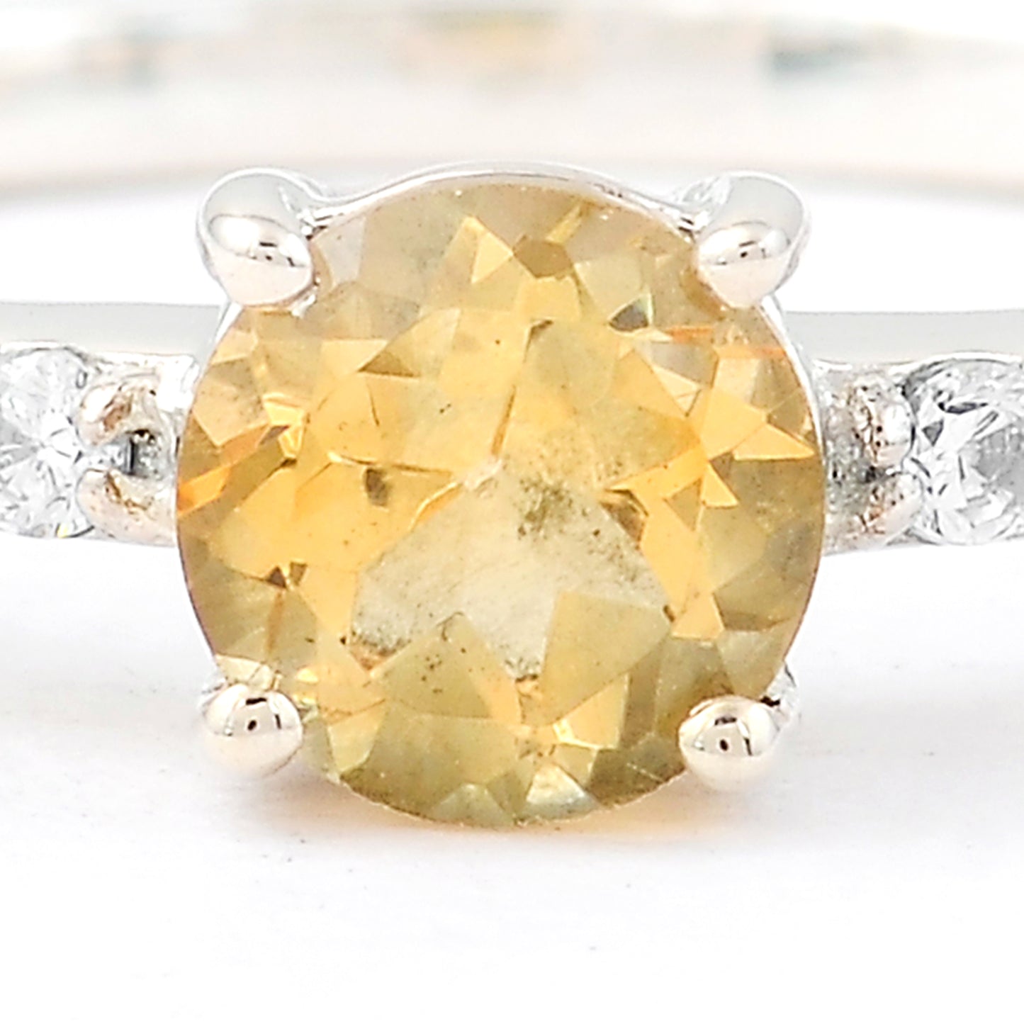 0.82 Ct Round Citrine, Cubic Zirconia, 925 Sterling Silver Ring