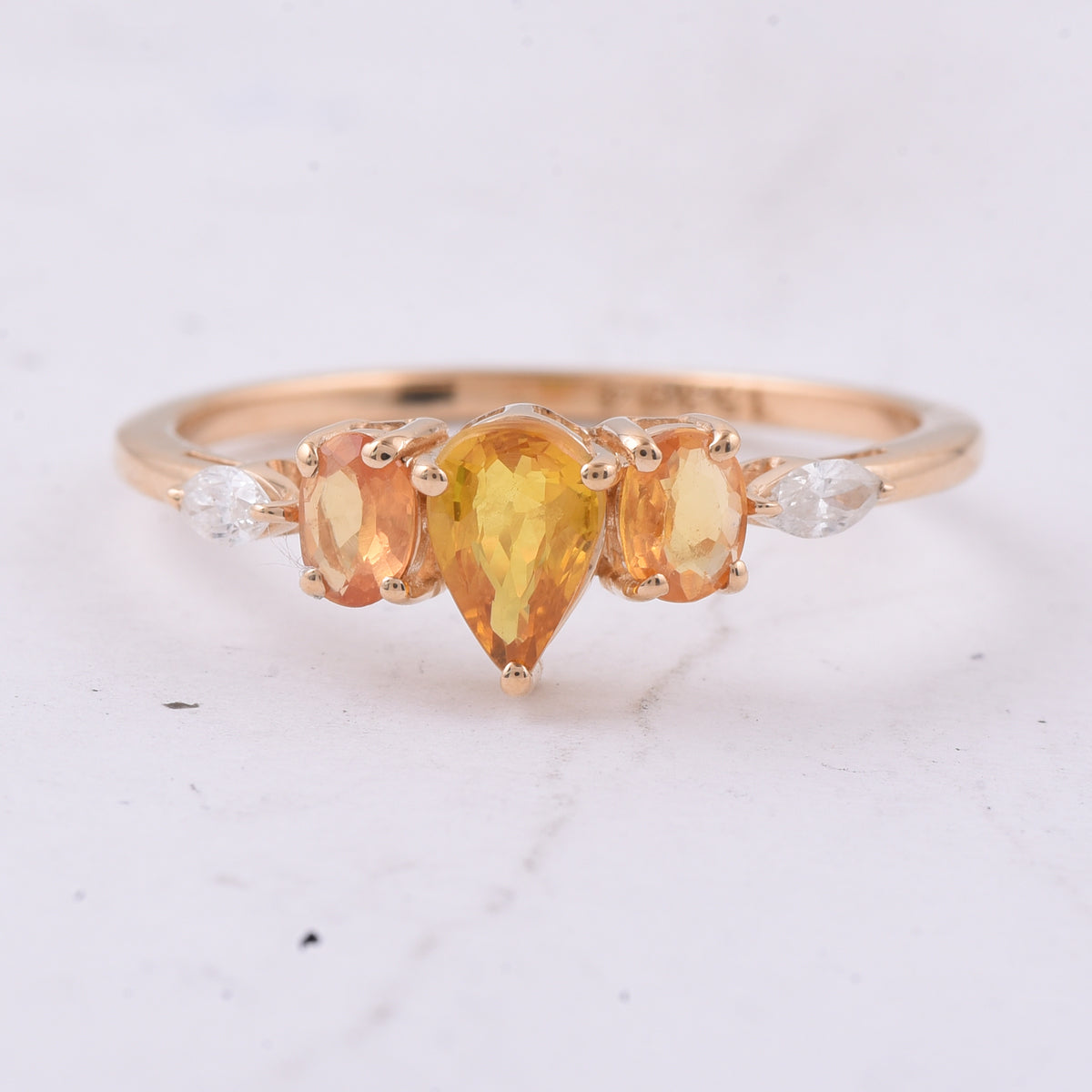 0.94 Ct Pear, Oval Natural Multi Coloured Sapphire 14K Gold Ring