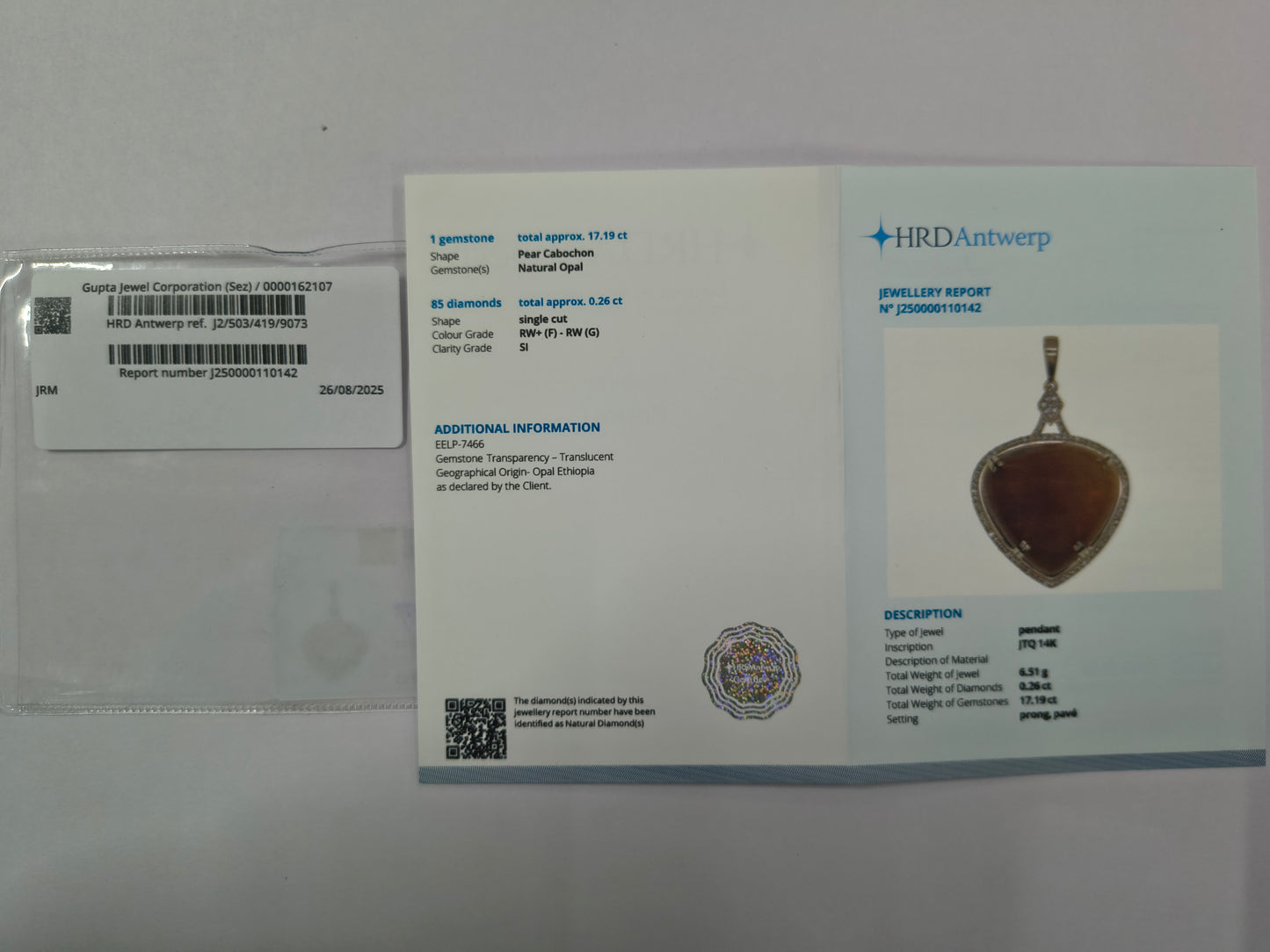 17.45 Ct Pear Cabochon Natural Opal 14K Gold Pendant