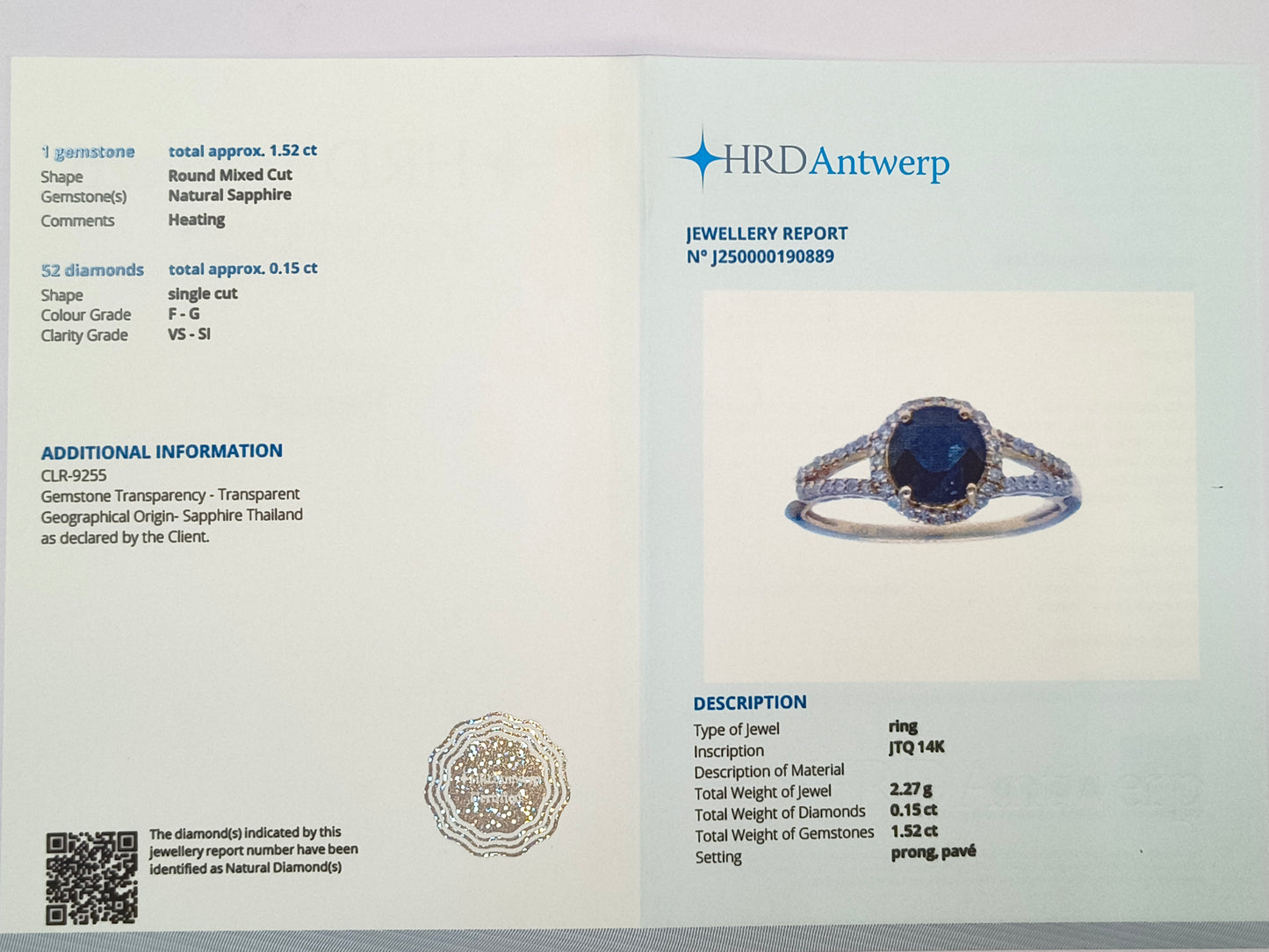 1.67 Ct Round Mixed Cut Natural Sapphire 14K Gold Ring