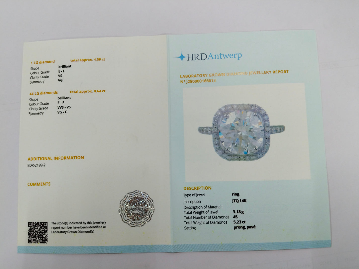 5.23 Carats Lab Grown Diamond 14K Gold Ring