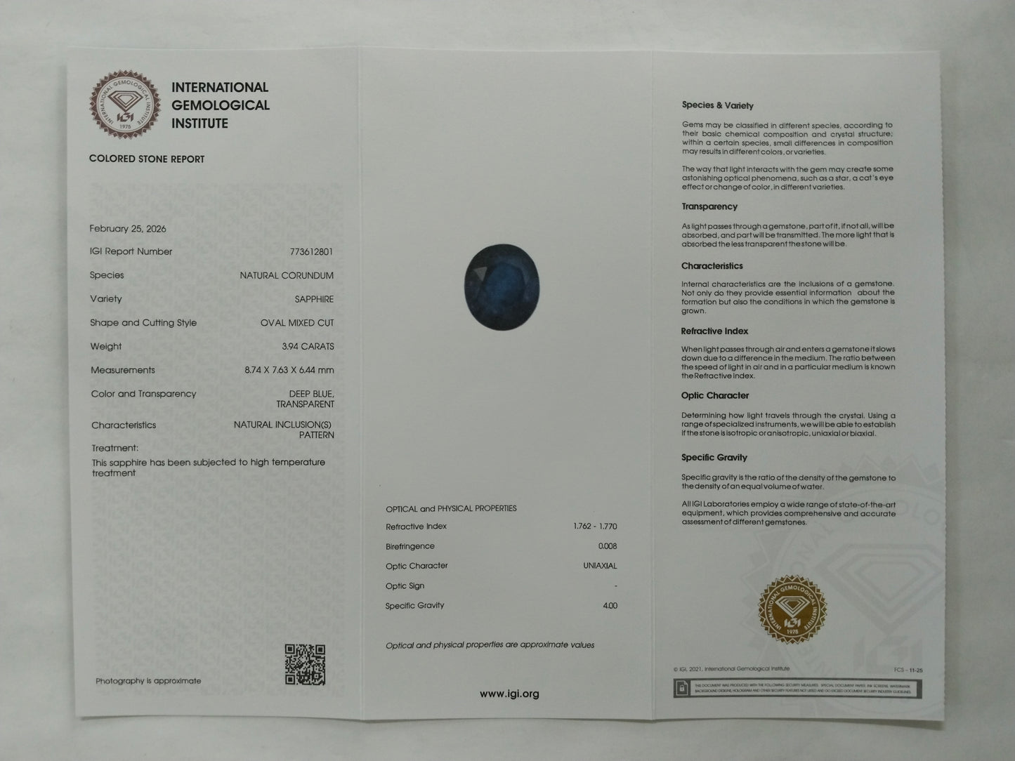 3.94 Natural Corundum Sapphire Oval Mixed Cut Gemstone