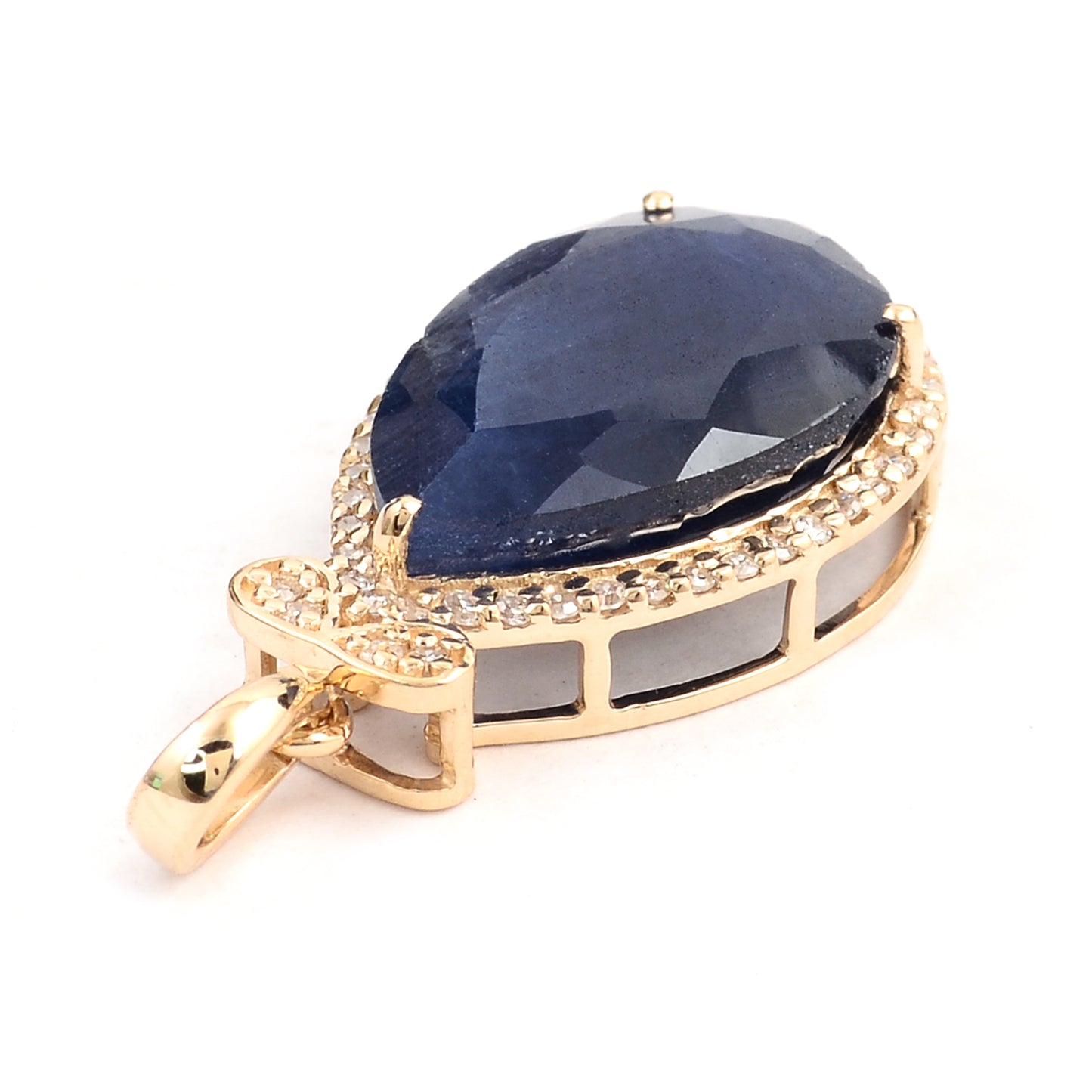 6.70 Ct Pear Mixed Cut Natural Corundum Sapphire 14K Gold Pendant